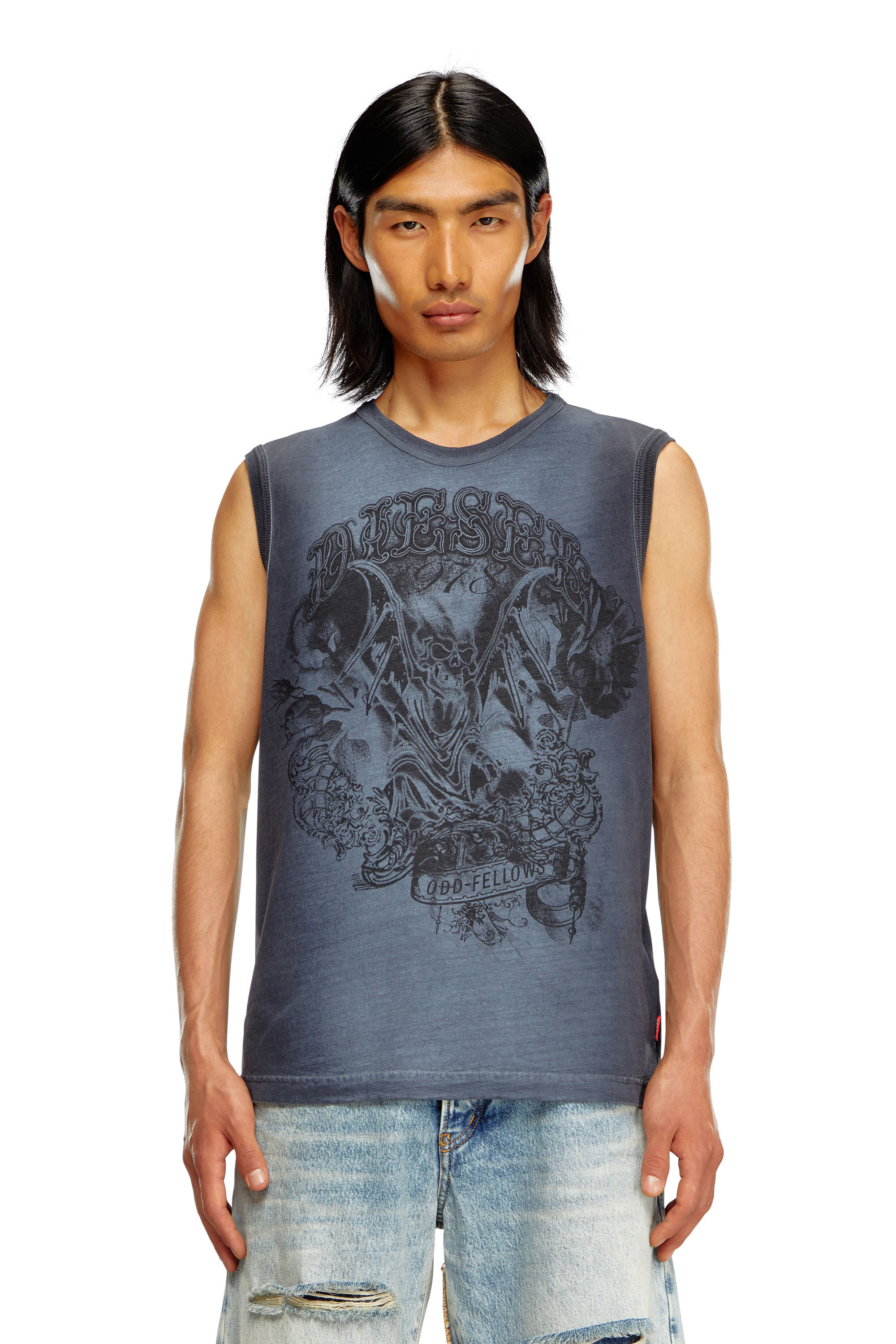 Diesel - T-BISCO-Q1, Male's Faded tank top with graphic print in Dark Blue - 4