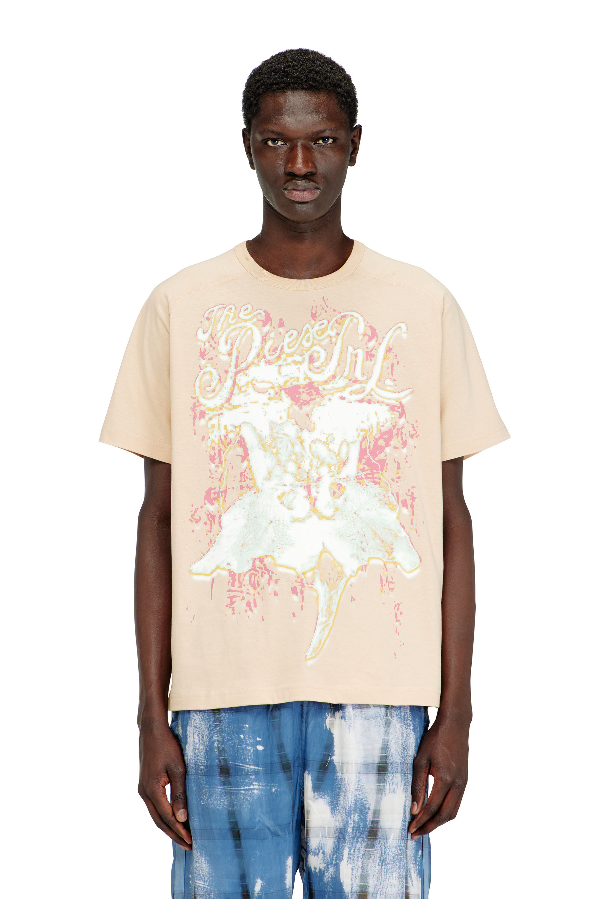 Men's Cotton T-shirt with graphic print | Pink | Diesel US