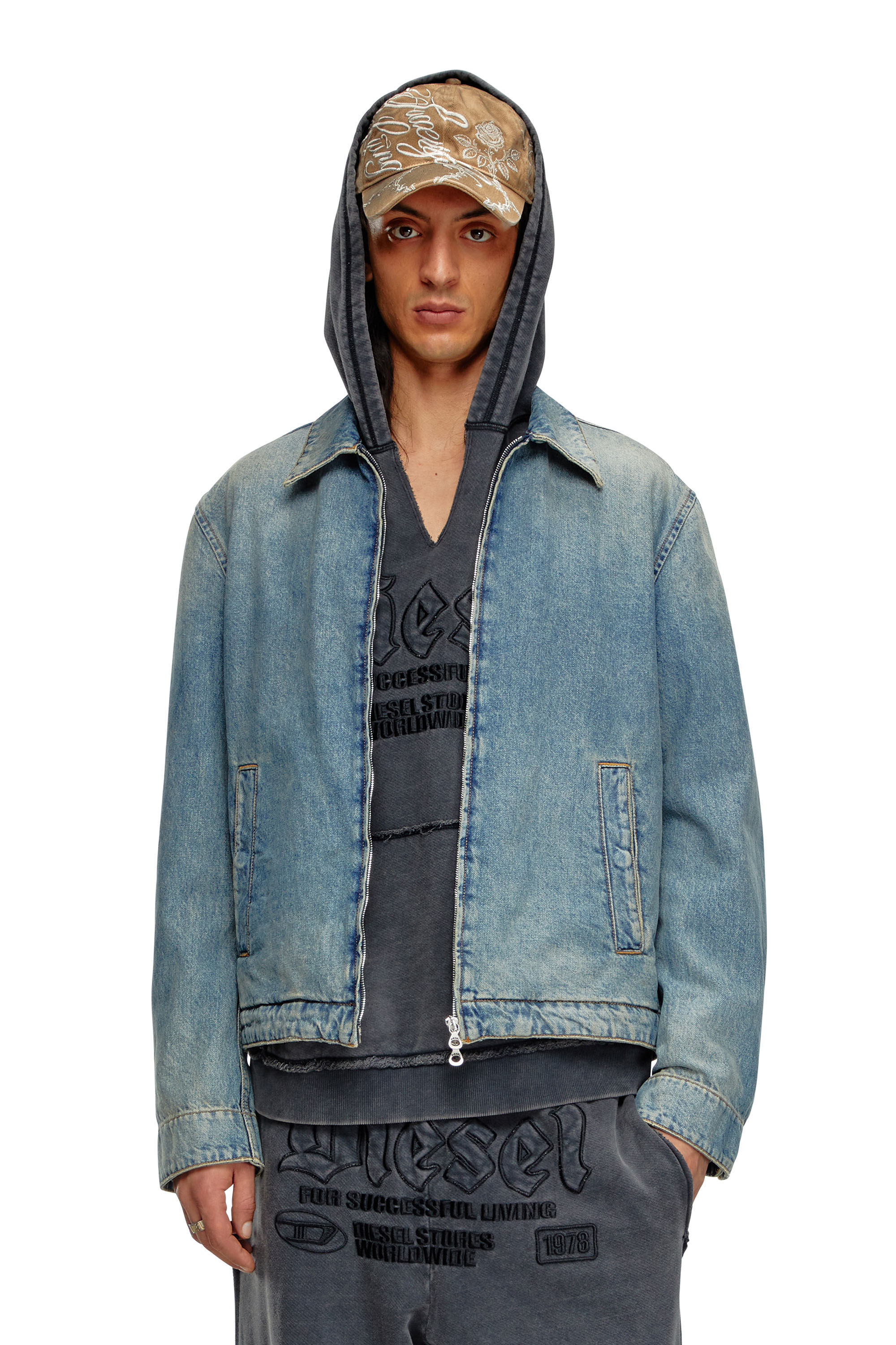 Diesel - D-ROHE, Man's Denim blouson jacket in Light Blue - 3