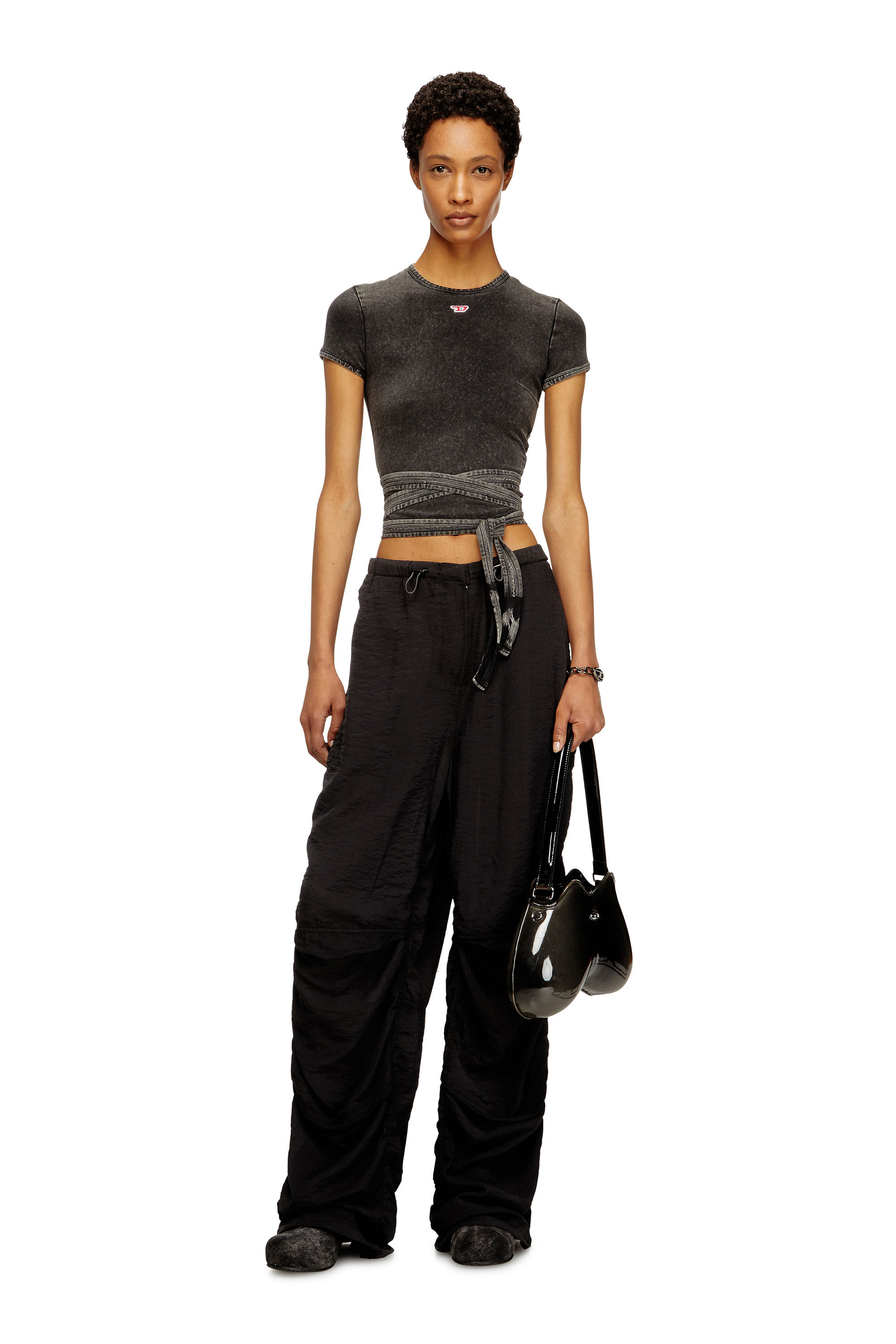 Women's Denim-look T-shirt with wrap ties | Black | Diesel