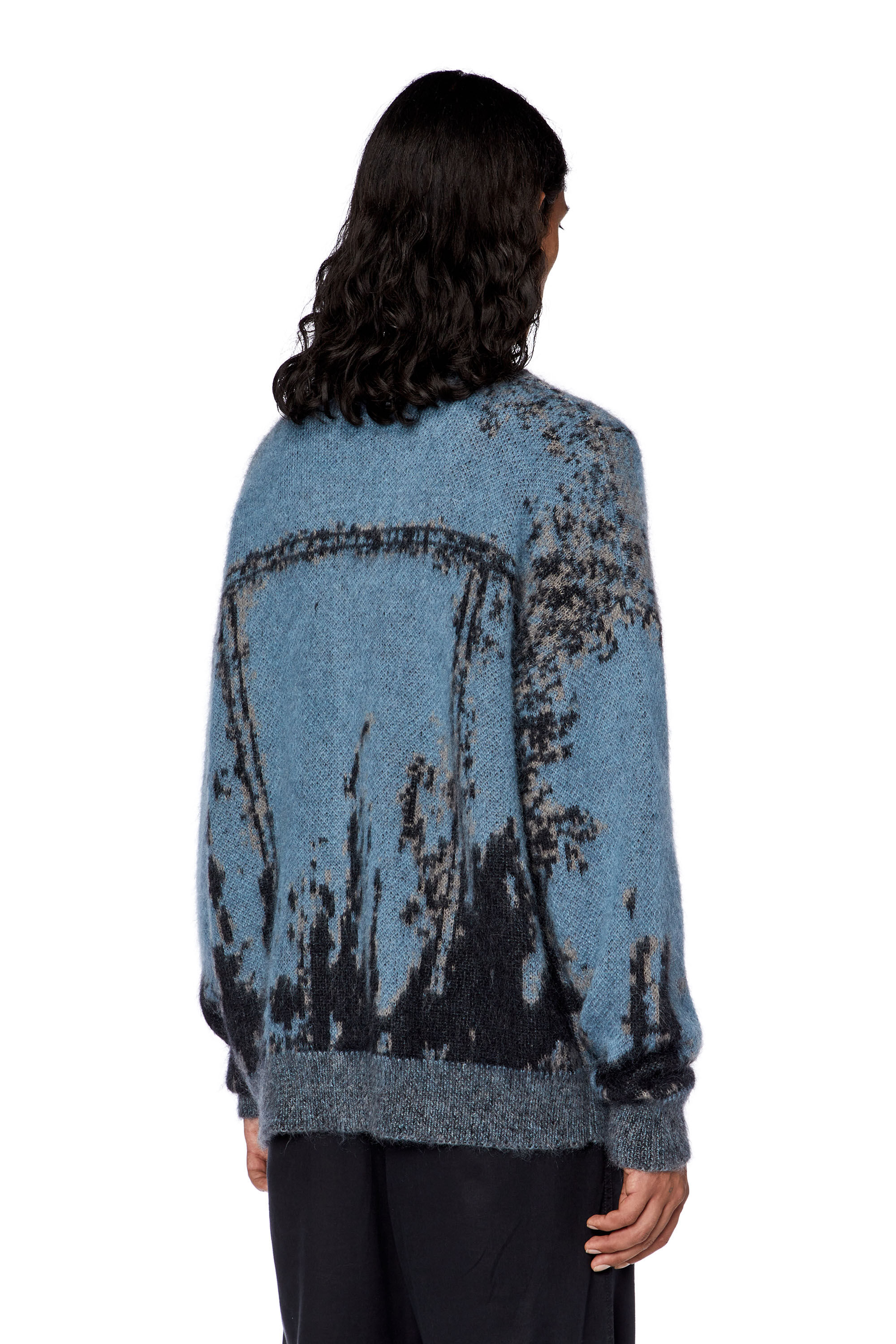 Diesel - K-PETALO, Man's Knit cardigan with jacquard jeans motif in Black/Blue - 4