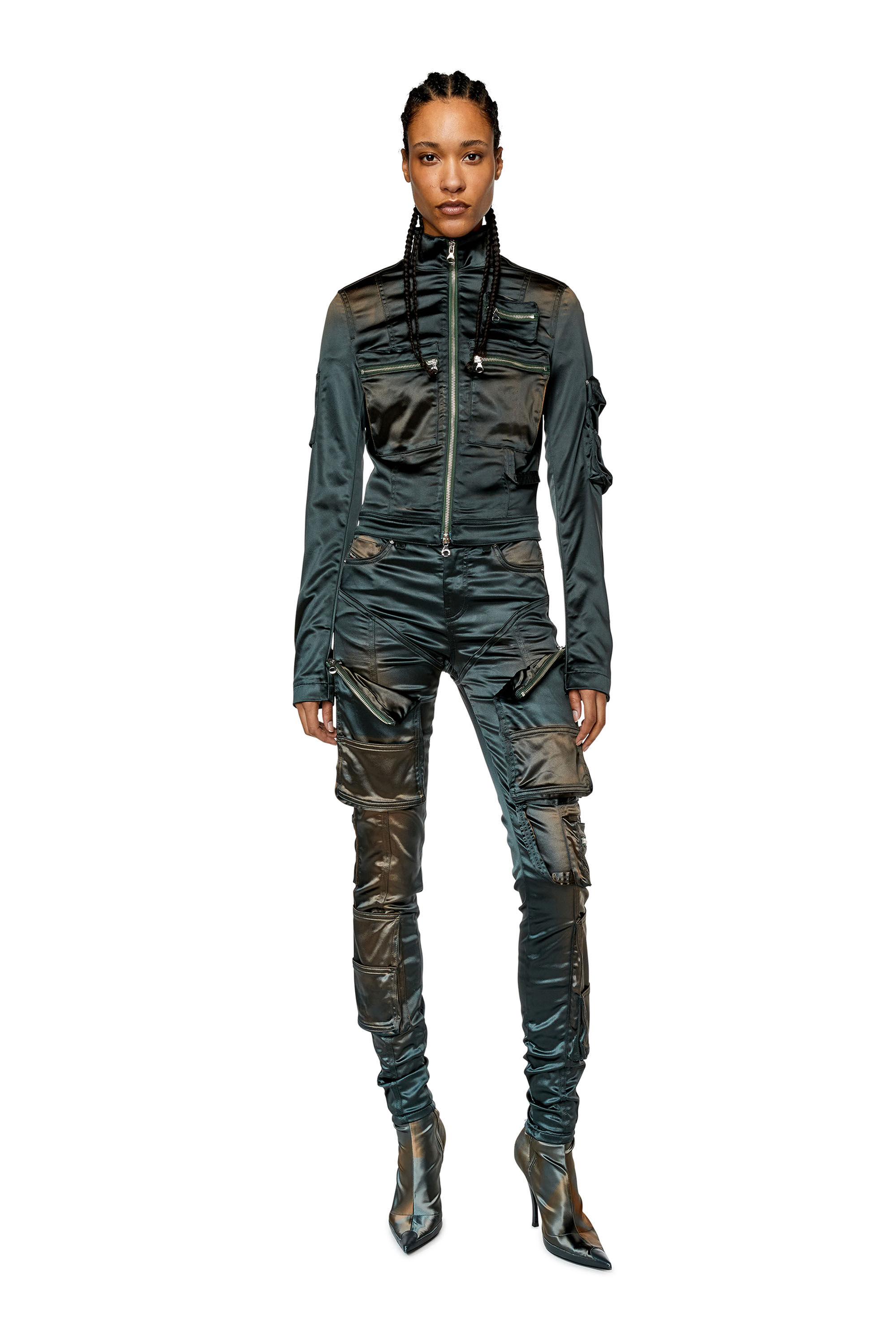 Diesel - G-LANDY, Female's Utility jacket in shiny satin in Dark Grey - 1