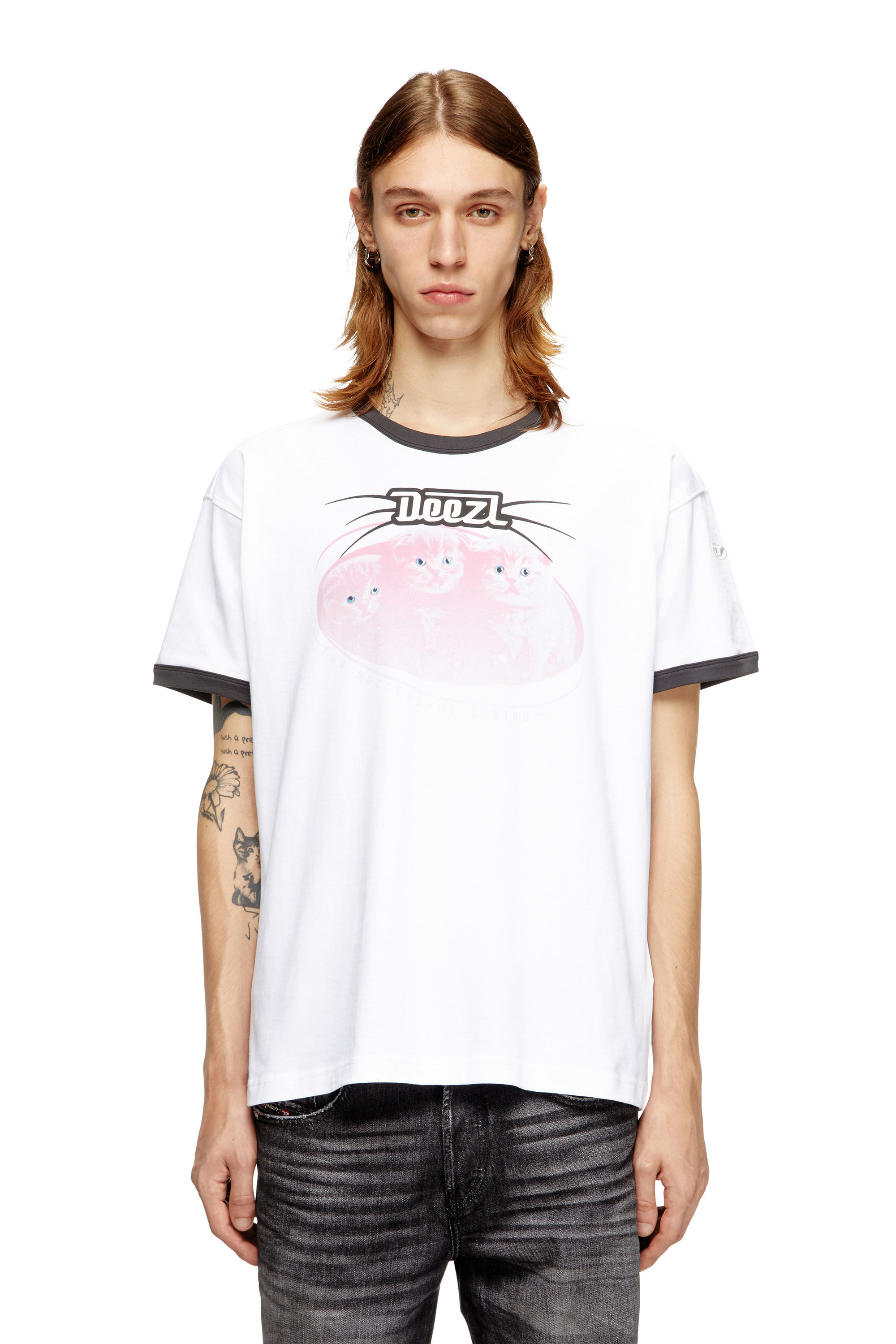 Diesel - T-NORM-CUFF, T-shirt en coton avec impression numérique Homme in Blanc - 3