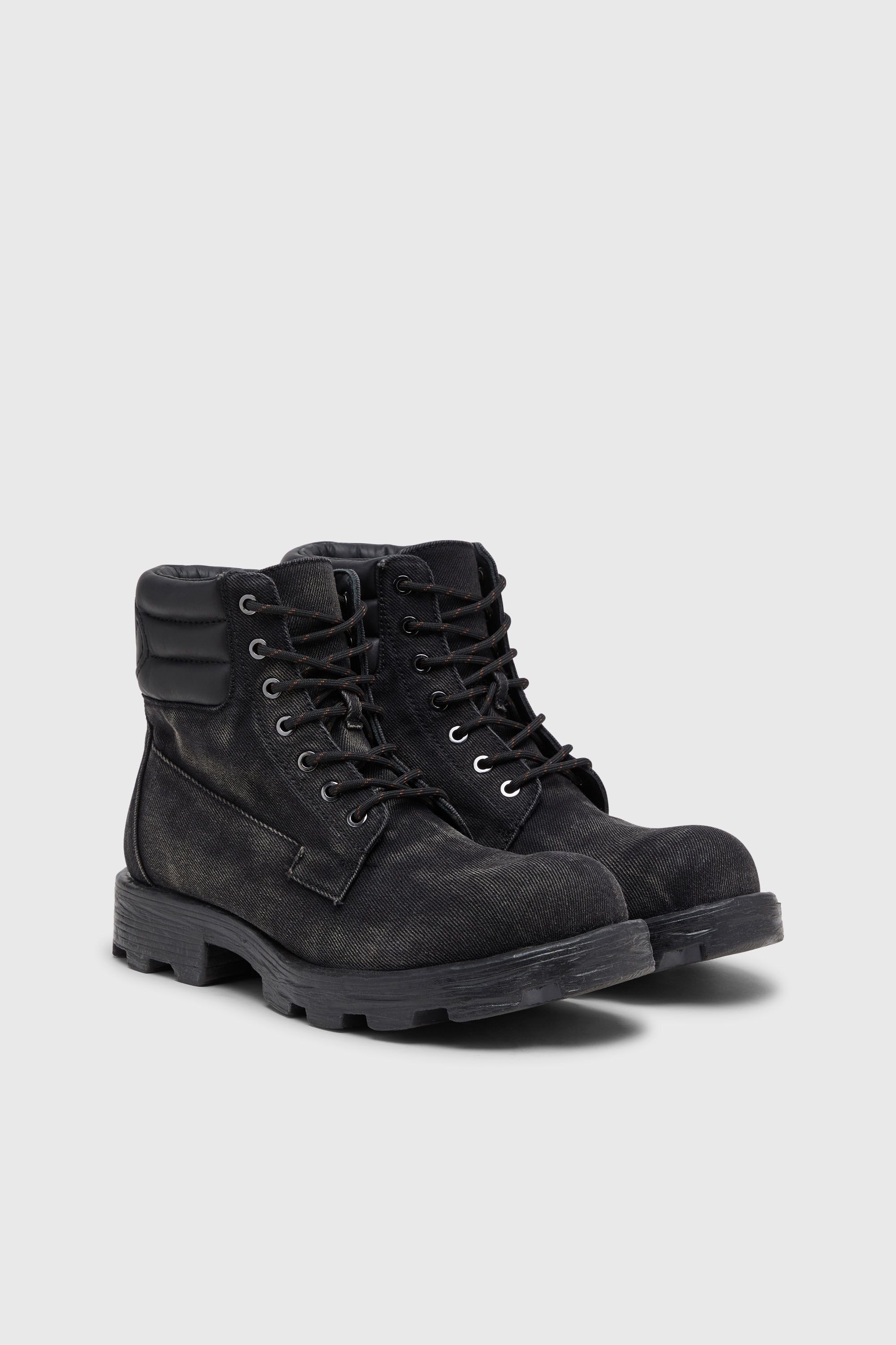 Men's D-Hammer-Combat boots in denim and leather | Black | Diesel US