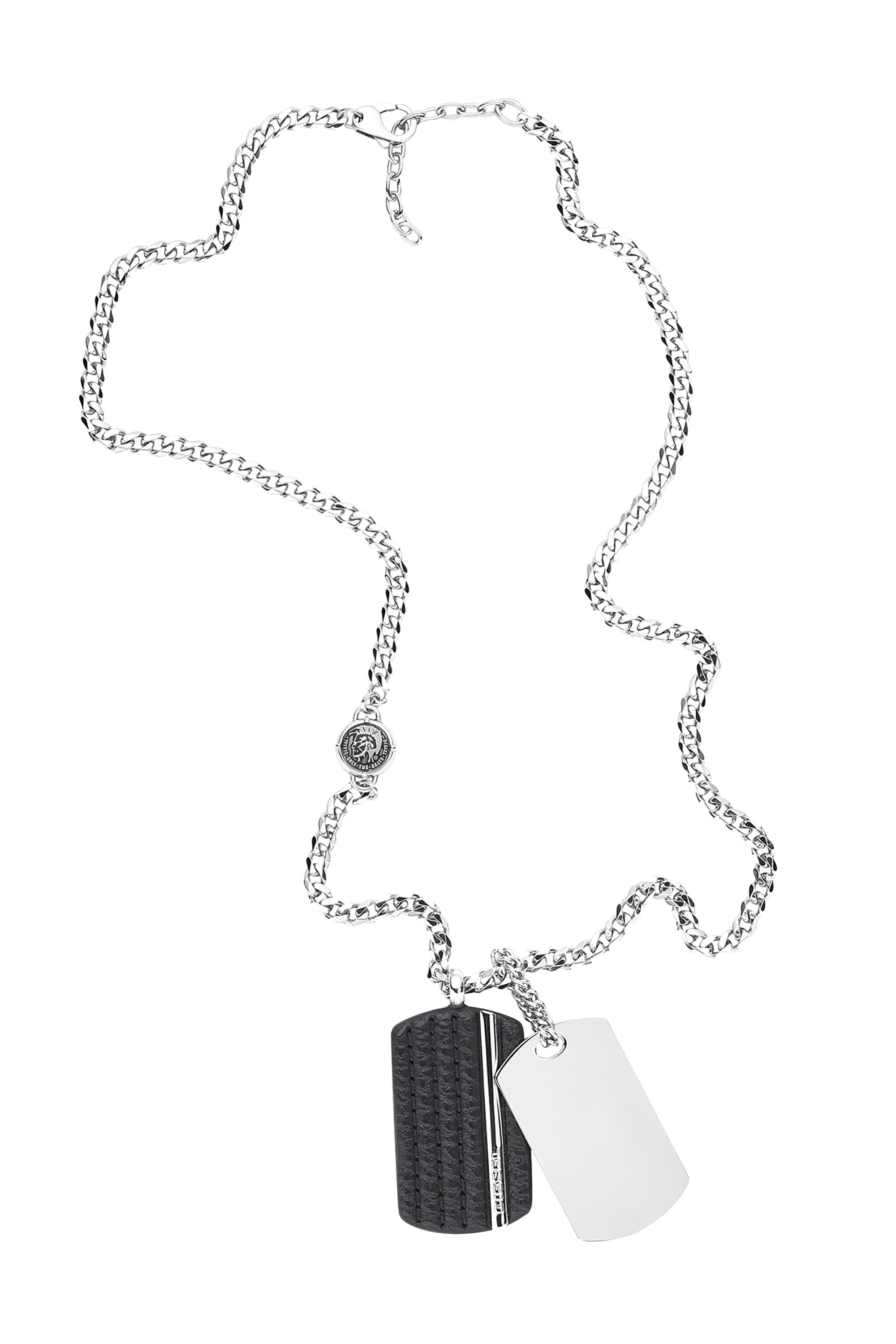 Diesel - DX1040, Collier avec plaques en cuir et acier Homme in Gris argenté - 2