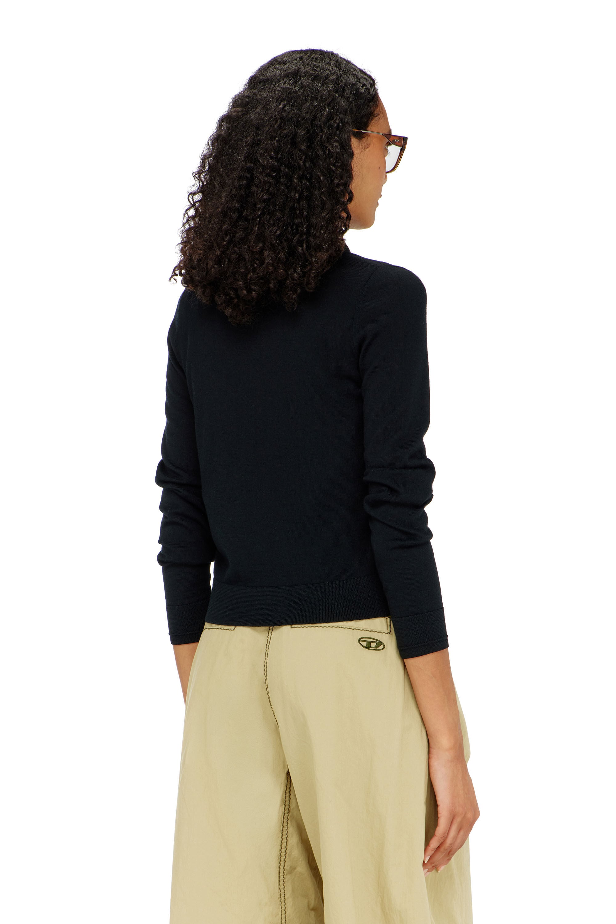 Diesel - M-ALIMA, Female's Wool cardigan with cut-out logo in Black - 4