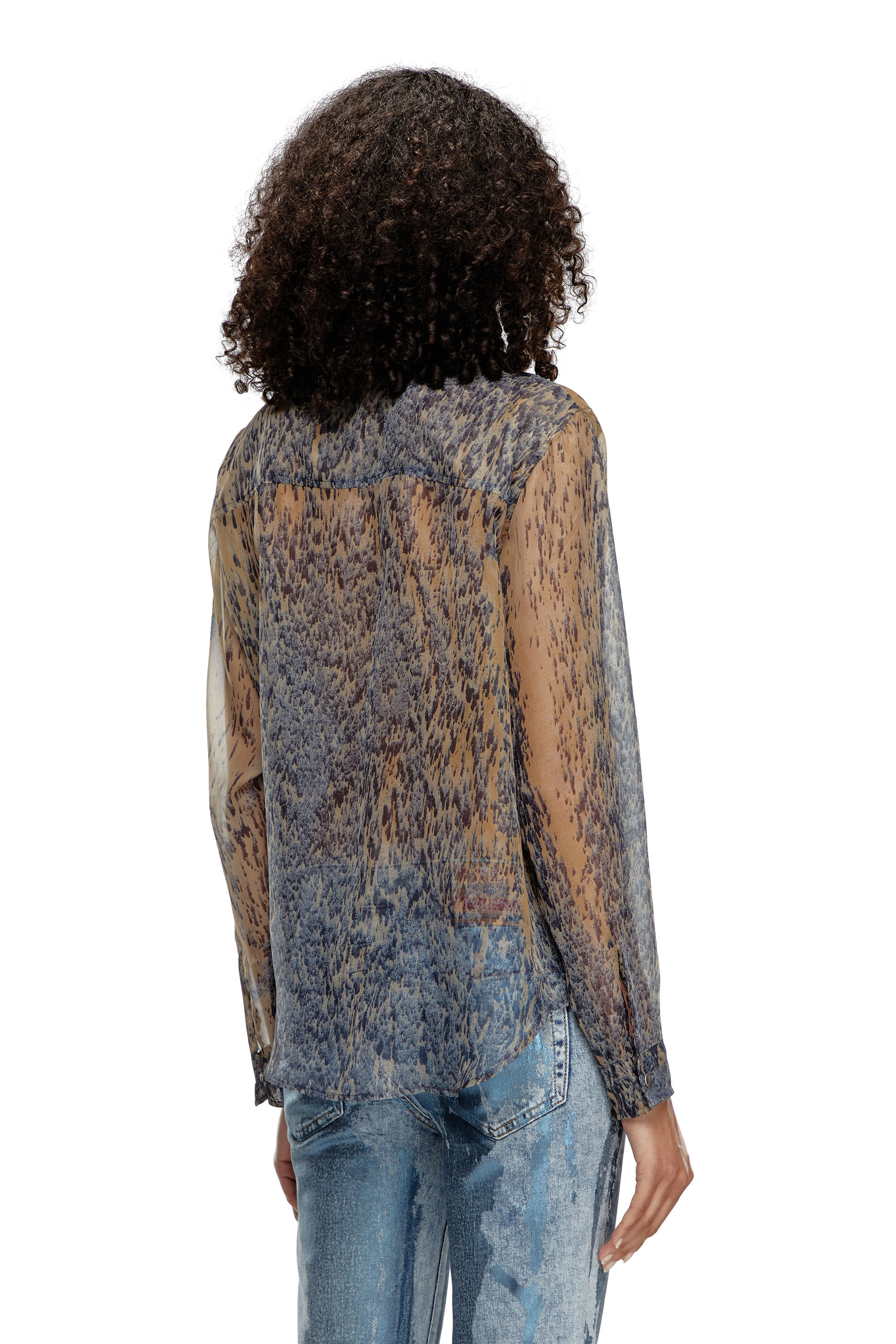 Diesel - C-OSMOS, Female's Sheer shirt in printed chiffon in Beige/Grey - 4