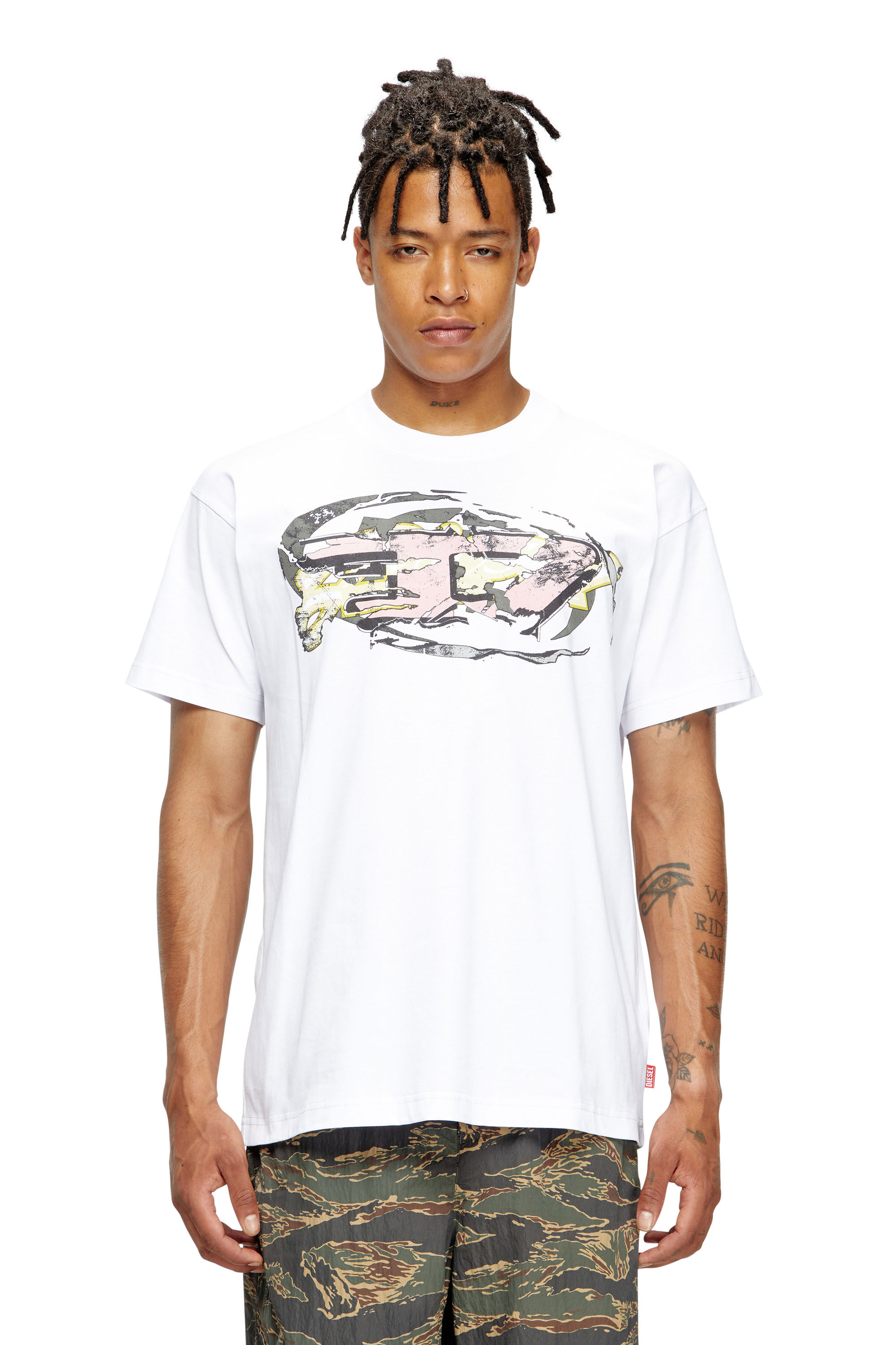 Diesel - T-NORM-T11, Male's T-shirt with Oval D logo in White - 3