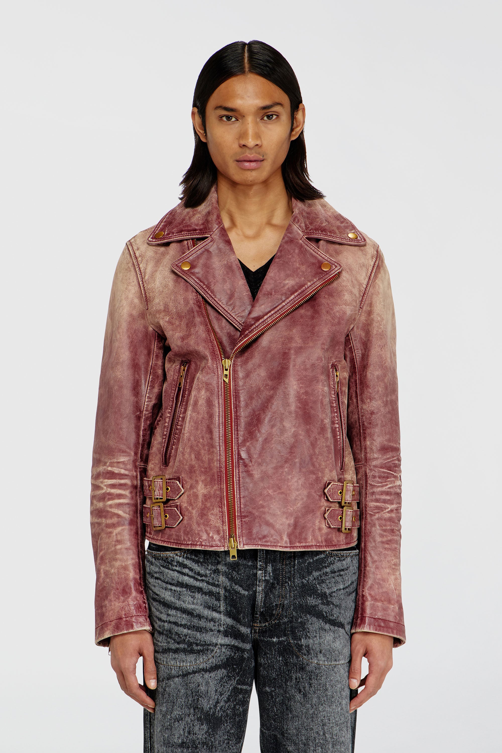 Diesel - L-EON-CJCM, Veste biker en cuir trait&eacute; Homme in Marron - 3