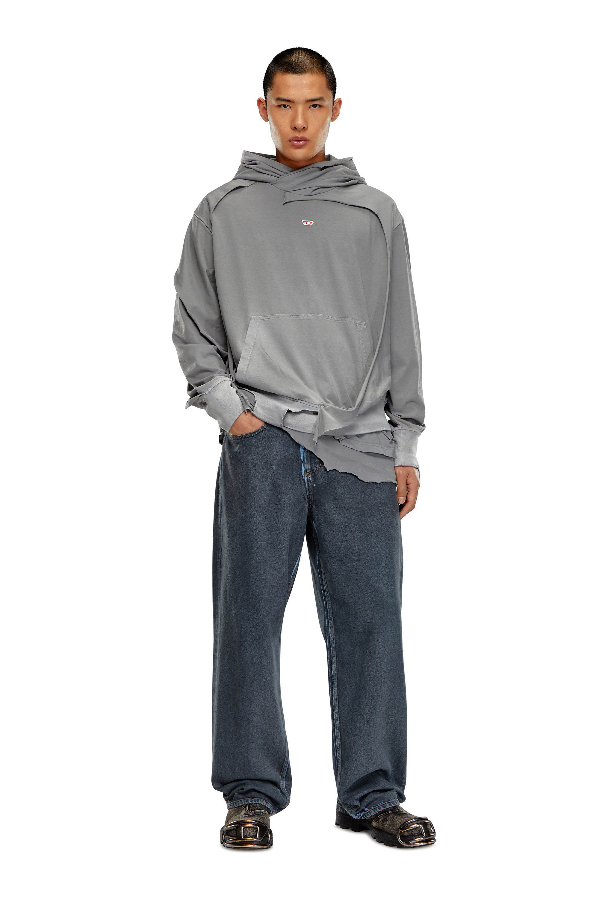 Men's Hoodie with destroyed peel-off effect | Grey | Diesel