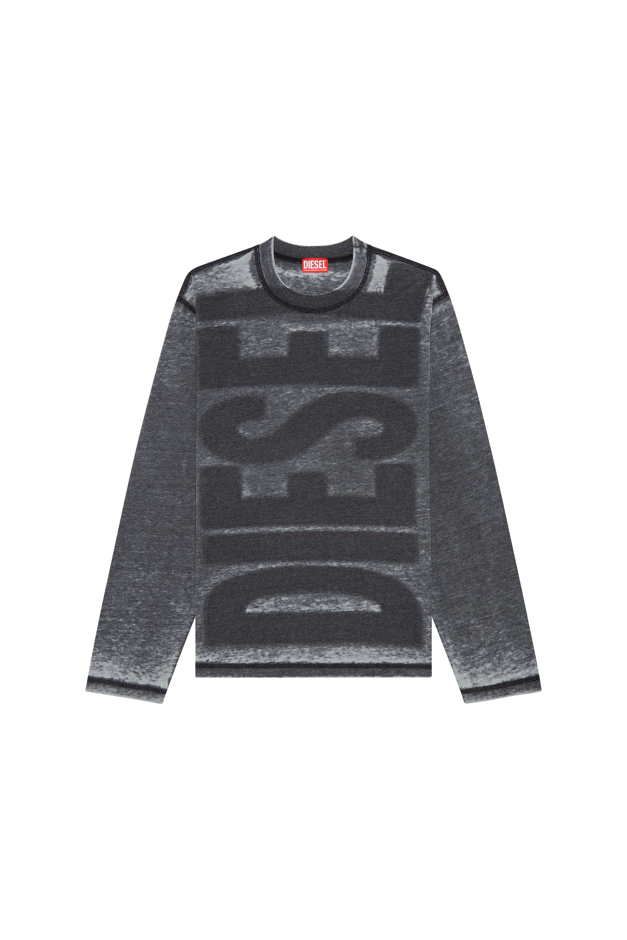 DIESEL ディーゼル Tシャツ T Crane Long Sleeve T-Shirt T-CRANE-LS-FUR Long-sleeve T-shirt with fuzzy trims｜グレー