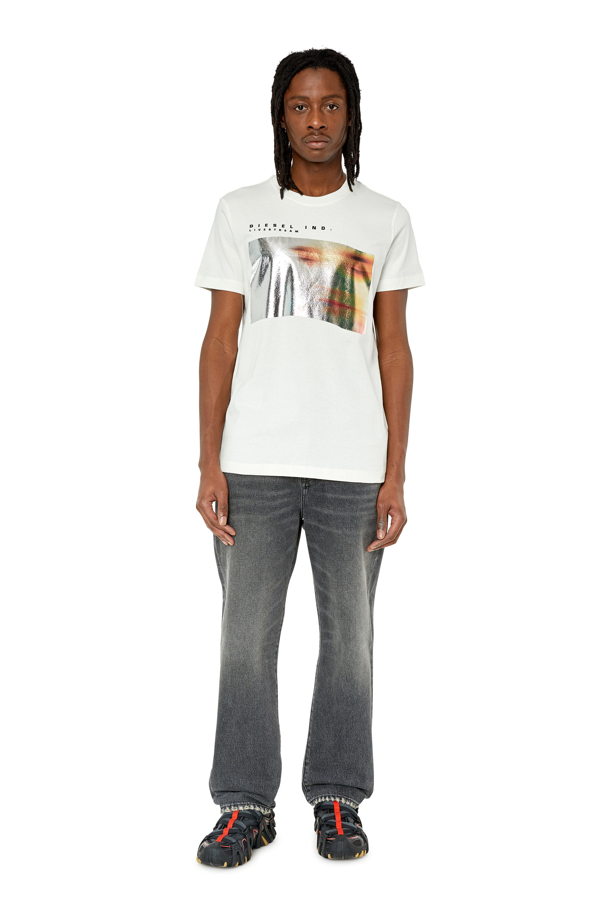 Diesel - T-DIEGOR-G2, Male's T-shirt with metallic blurry-face print in White - 1