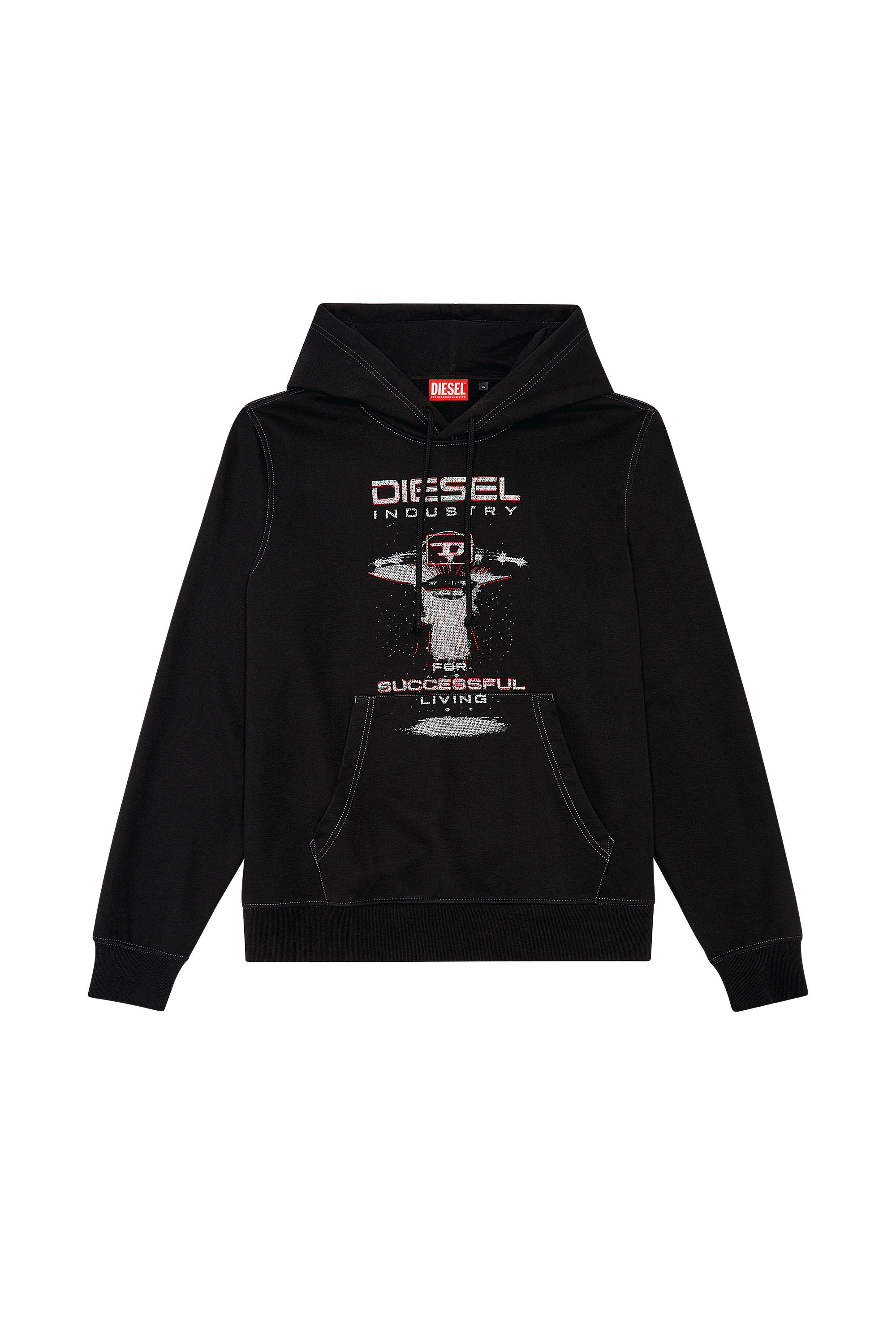 Diesel - S-GINN-HOOD-K36, Man's Hoodie with spaceship print in Black - 2