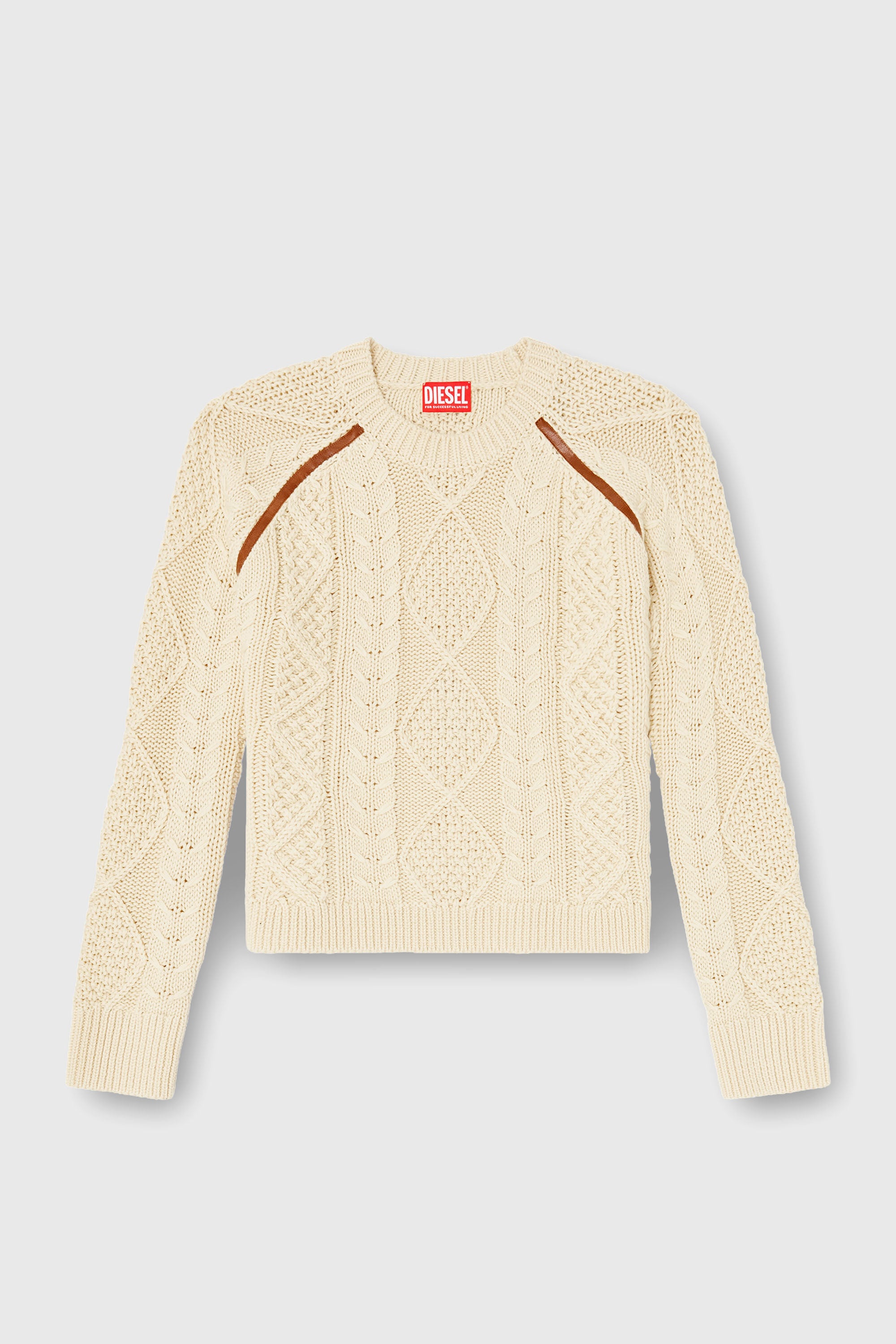 Diesel - M-INTANA, Female's Cable-knit jumper with contrast bands in Beige - 2