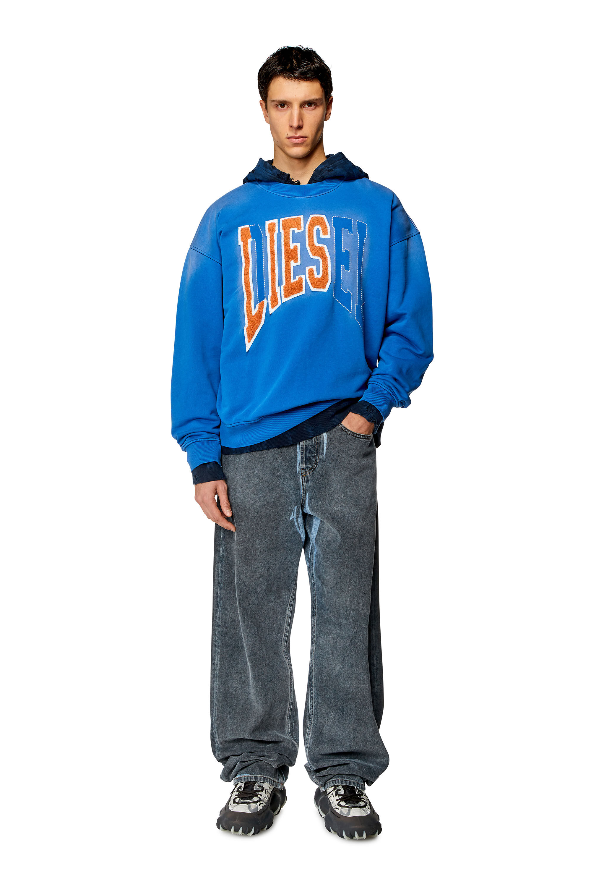 Diesel - S-BOXT-N6, Man's College sweatshirt with LIES patches in Blue - 1