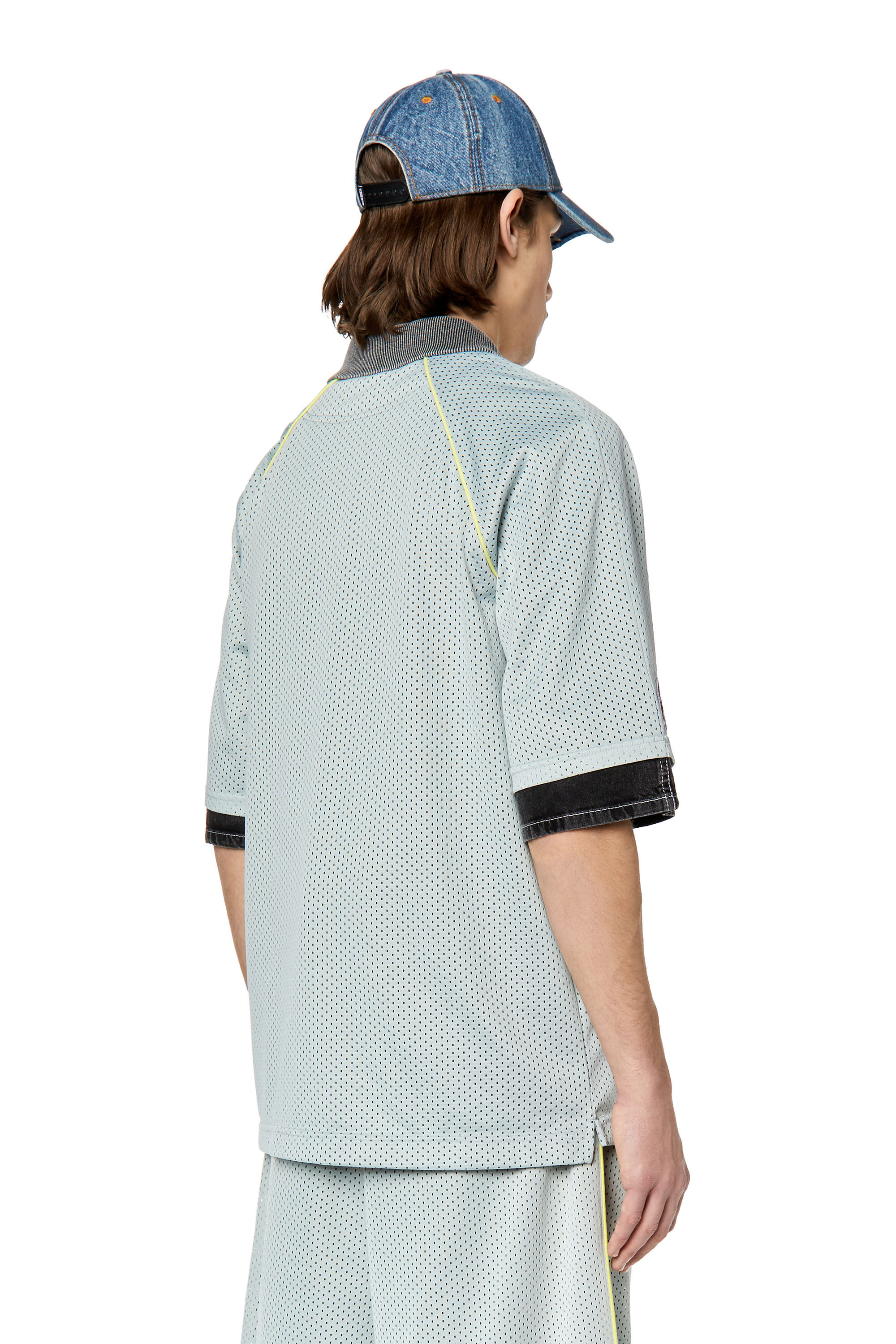 Diesel - T-MEC, Polo de malla con adornos en denim Hombre in Gris - 4