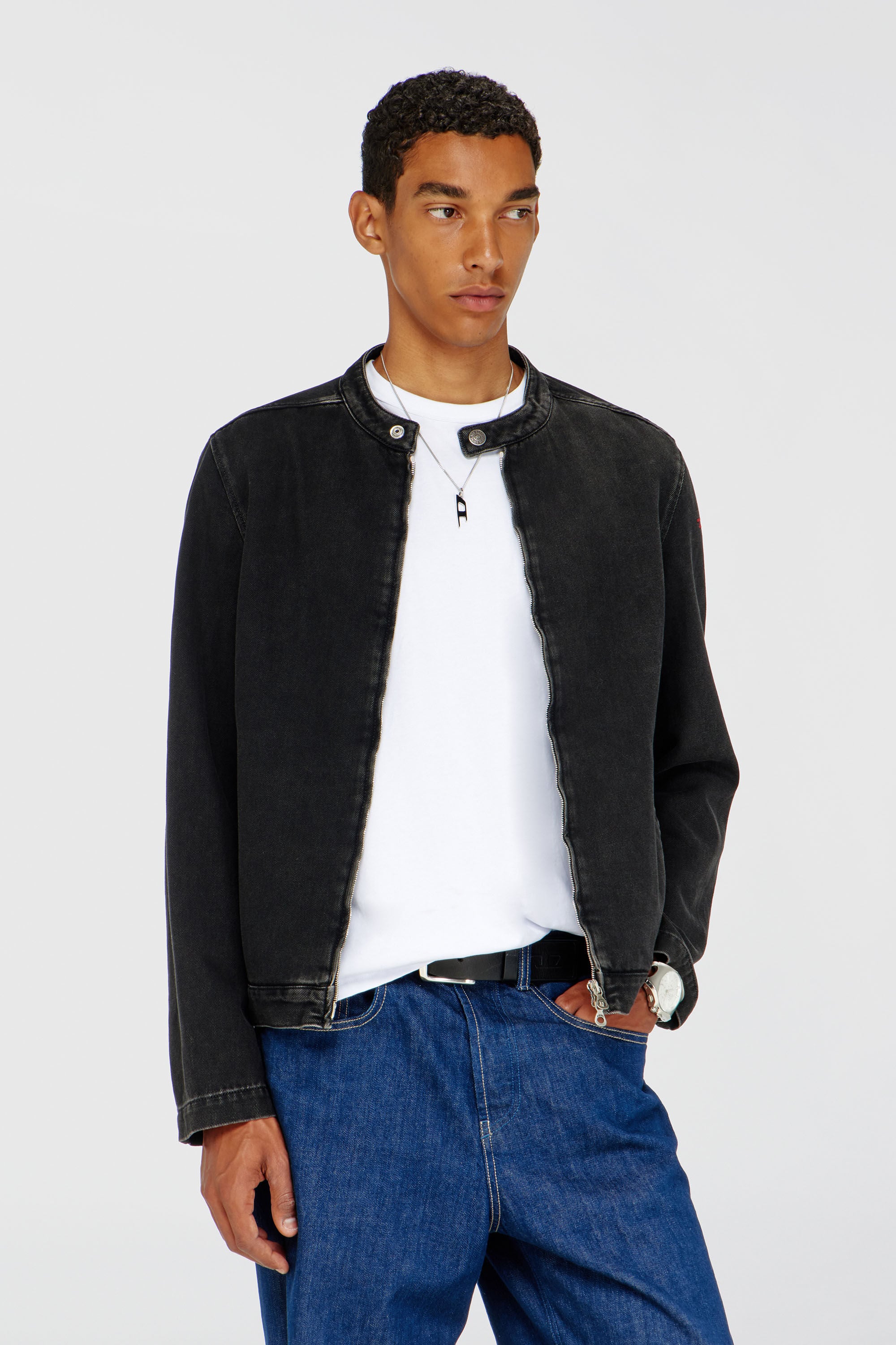 DIESEL ライダース Men's Moto Racer jacket in clean-wash Denim | Black | Diesel