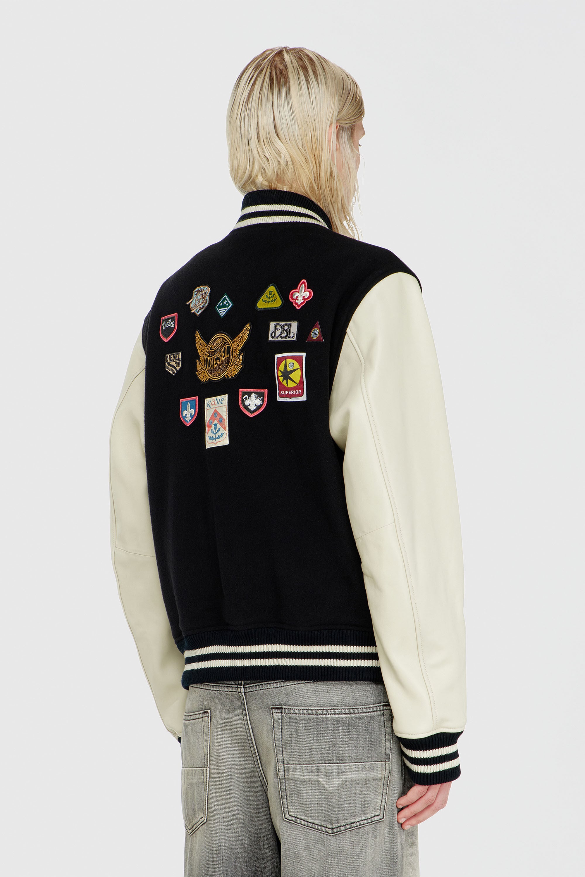 Diesel - L-ARRY-PATCH, Cazadora bomber de lana y piel con parches Hombre in Multicolor - 5