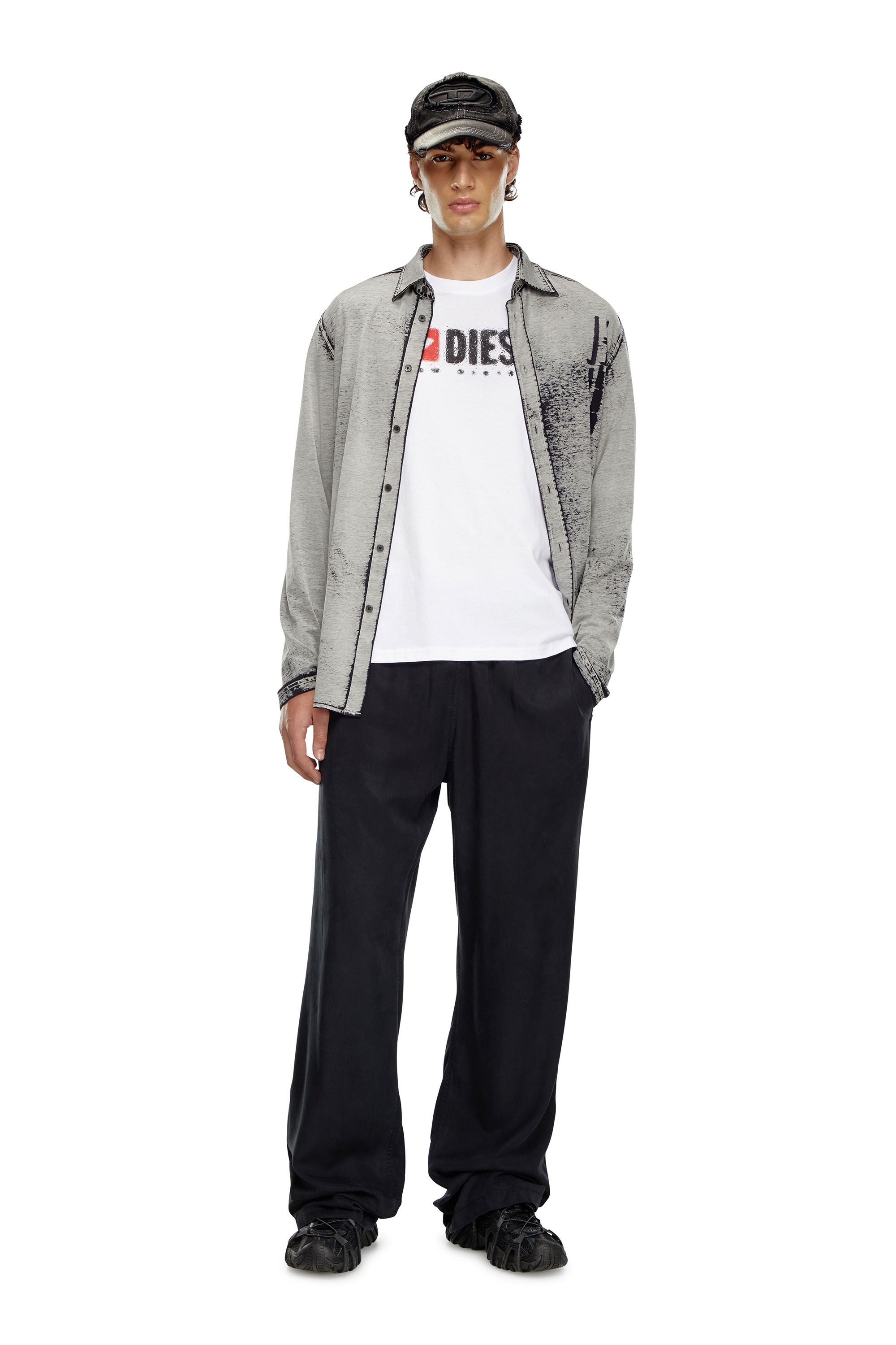 Diesel - T-ADJUST-K14, T-shirt avec logo effet éclaboussé Homme in Blanc - 1