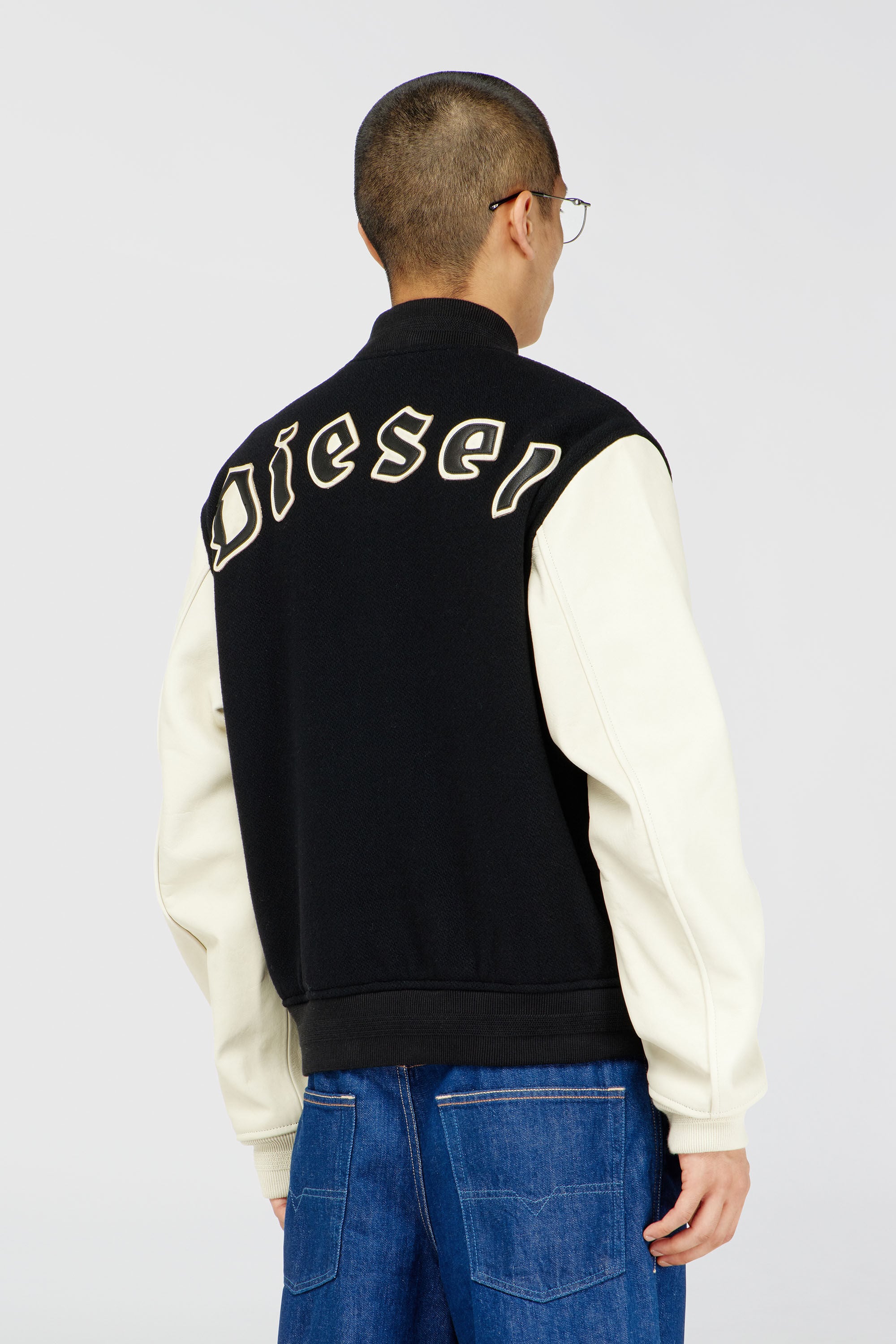 Diesel - L-ARRY-WRD, Blouson aviateur en m&eacute;lange de laine et cuir Homme in Polychrome - 5