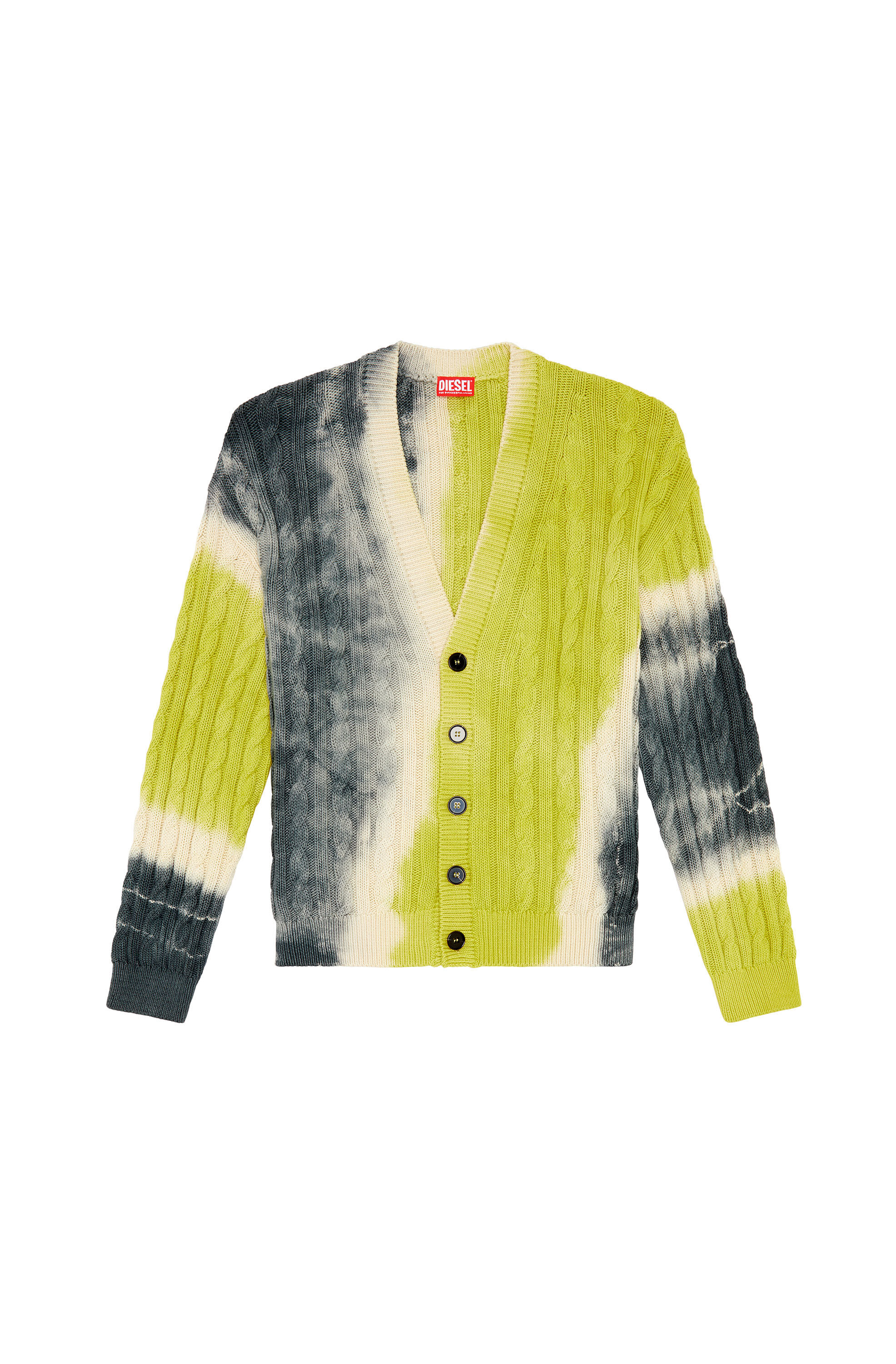 Diesel - K-JONNY, Man's Tie-dye cardigan in cable-knit cotton in Blue/Green - 2