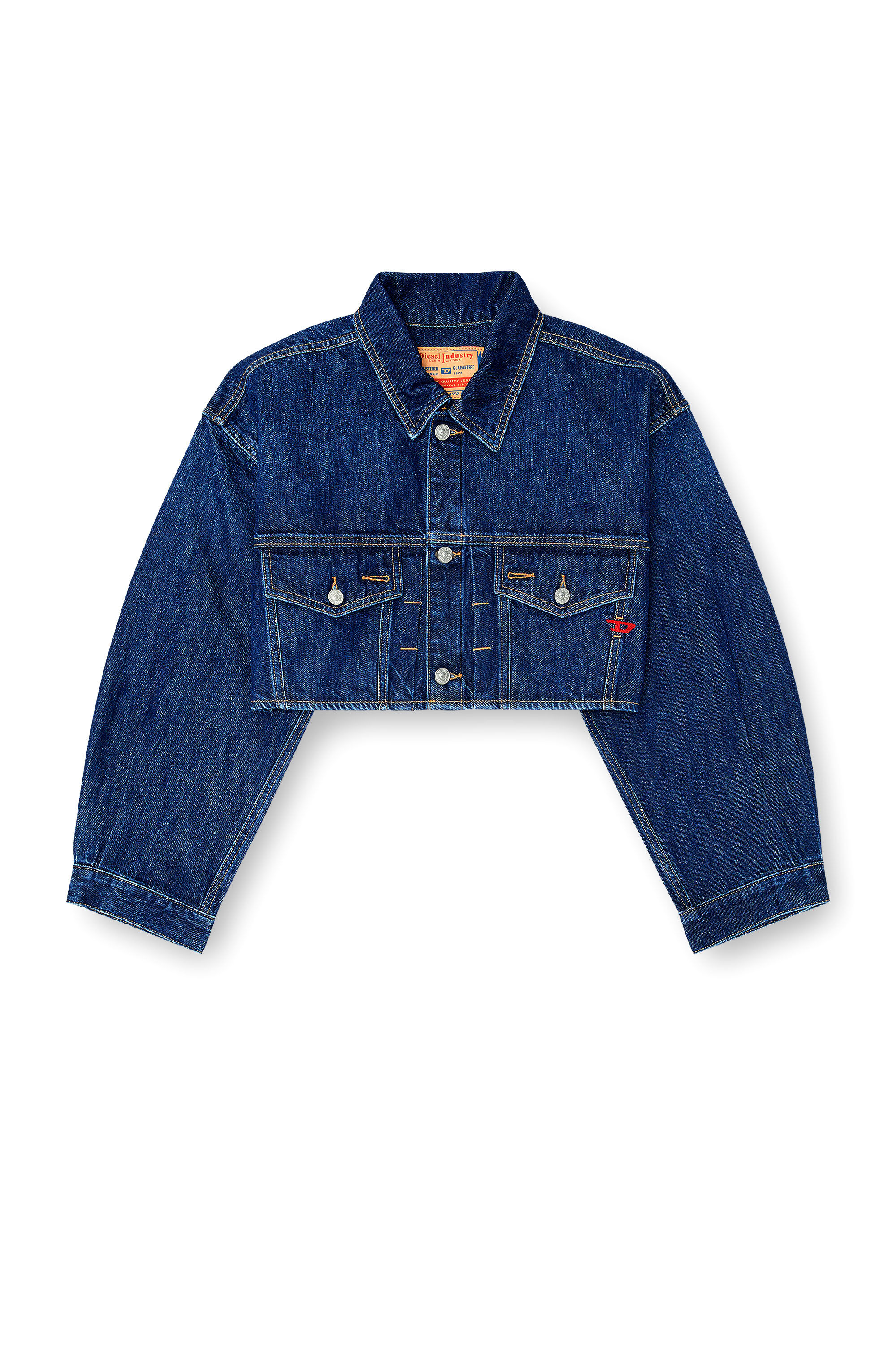 Diesel - DE-MALLEY, Chaqueta trucker denim cropped oversize Mujer in Azul marino - 2