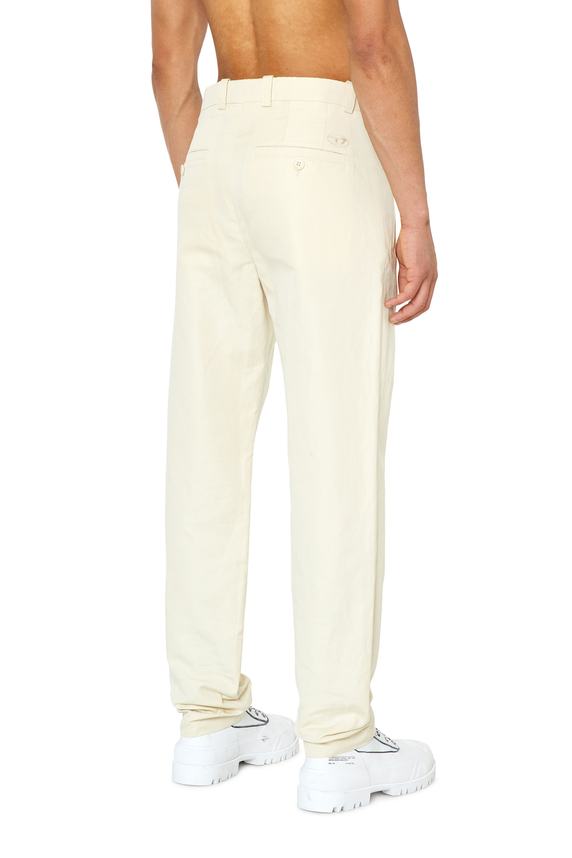 Diesel - P-HANN, Pantalon en coton et lin avec poches zippées Homme in Blanc - 5