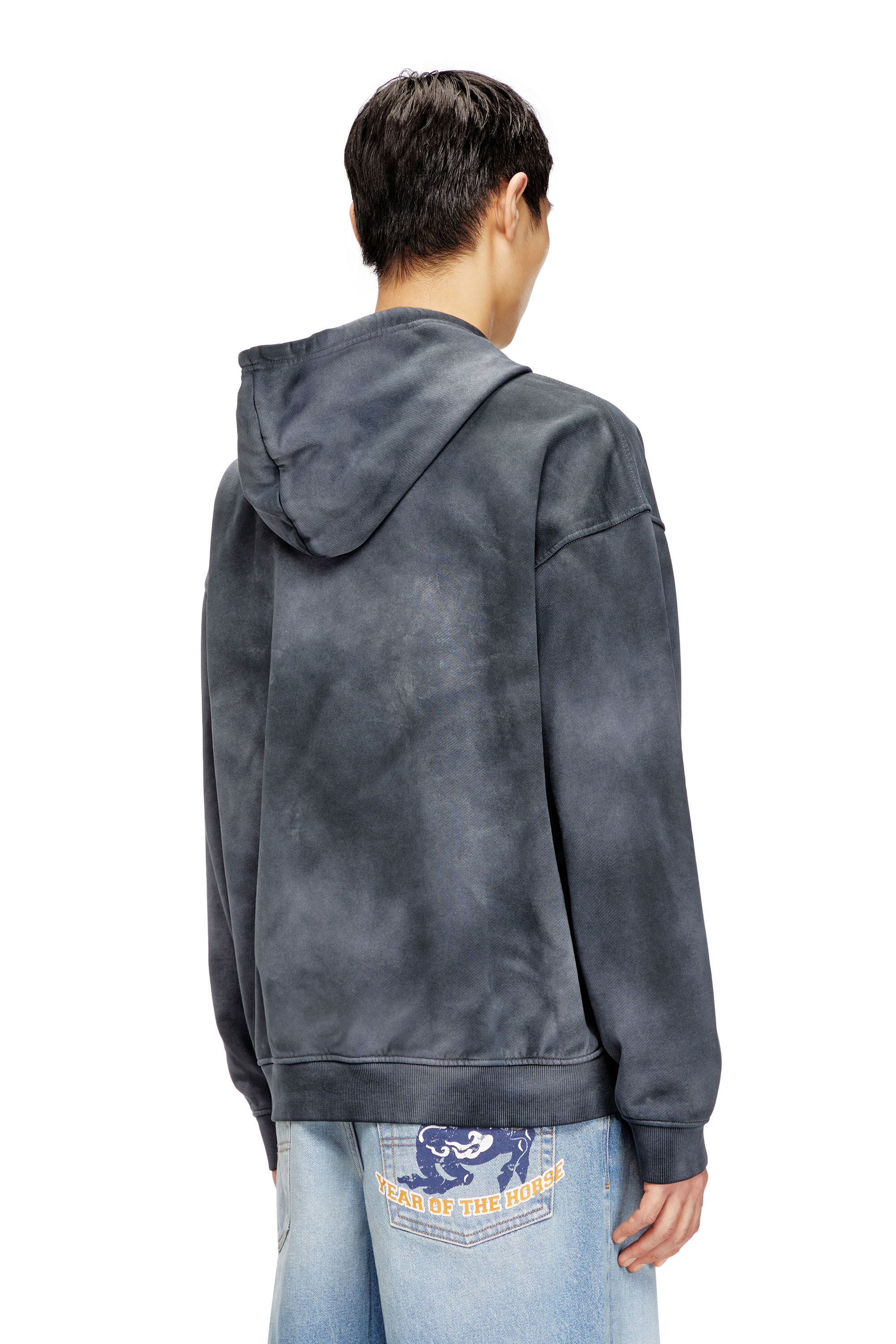 Men's Hoodie tie-dye with horse graphic print | Grey | Diesel