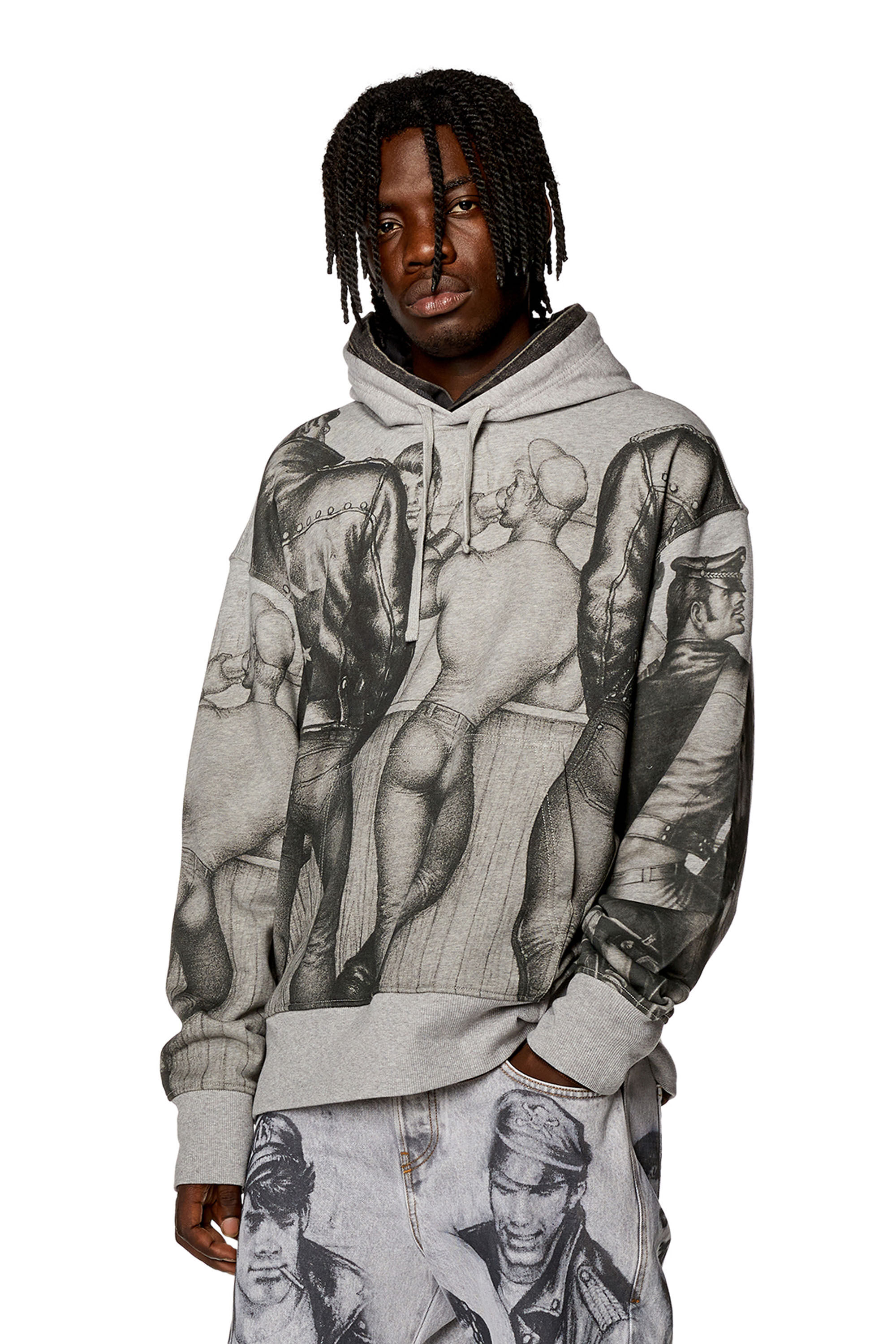 Diesel - PR-S-MACS-HOOD, Unisex's Hoodie with prints and patches in Grey - 3