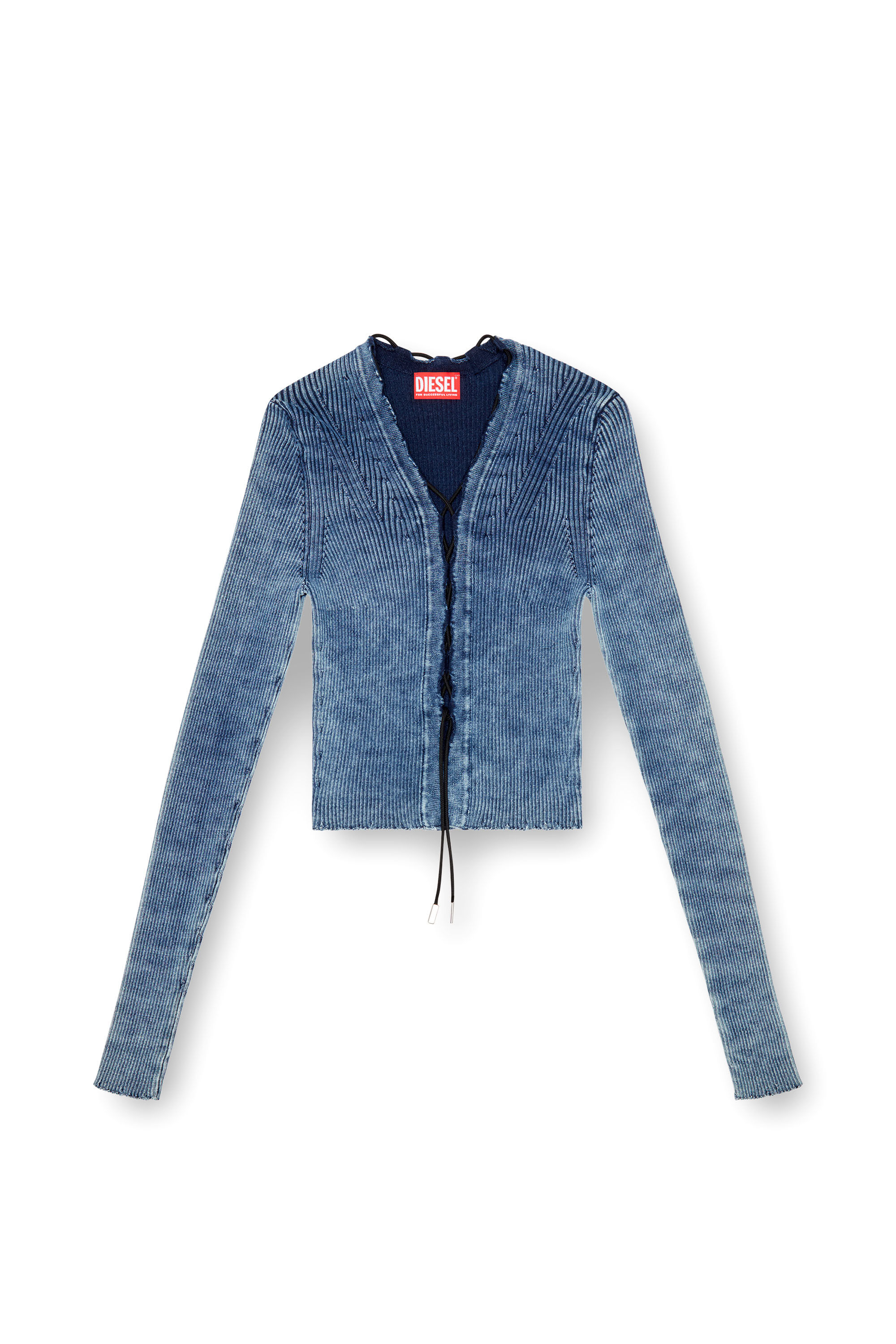 Diesel - M-ACCHIA, Top crop en maille indigo avec laçage Femme in Bleu - 2