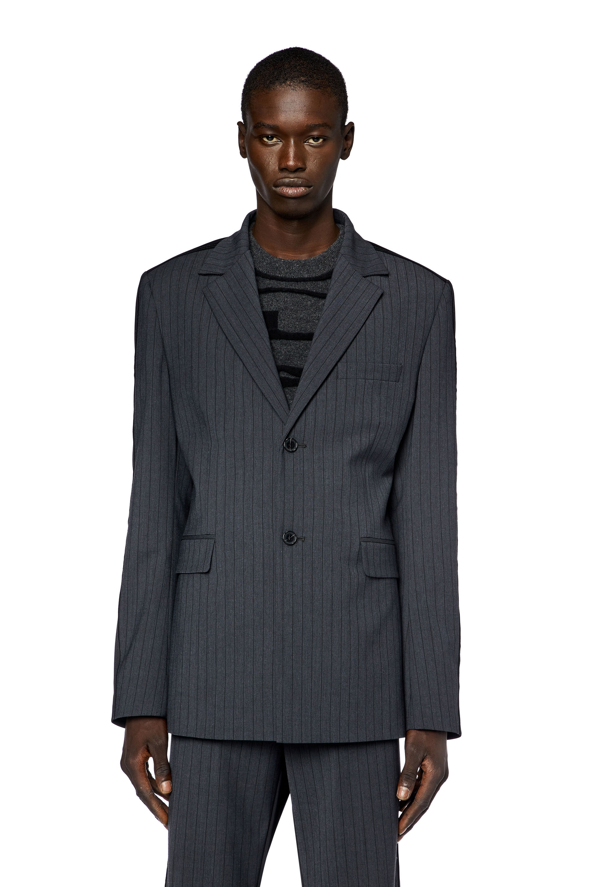 Diesel - J-WIRE, Male's Blazer in pinstriped cool wool and jersey in Dark Grey - 6