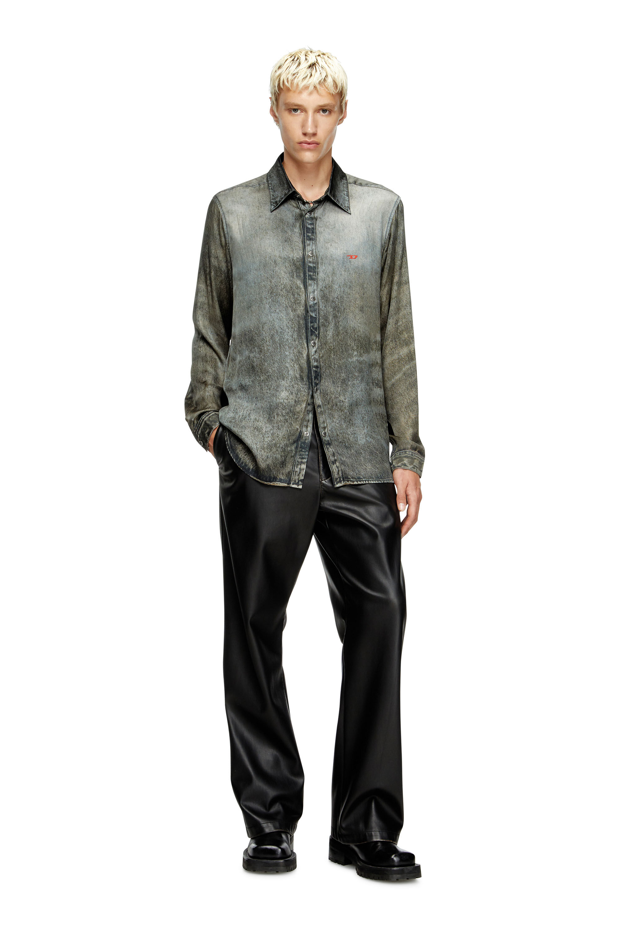 Diesel - S-SIMPLY-LKCT, Chemise en viscose effet denim Homme in Noir - 1
