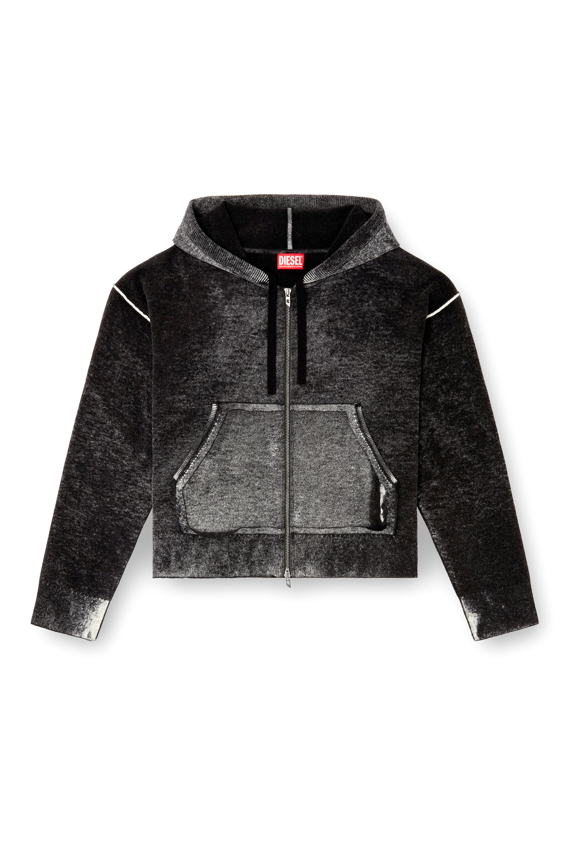 Women's Reverse-print hooded cardigan in wool | Multicolor | Diesel