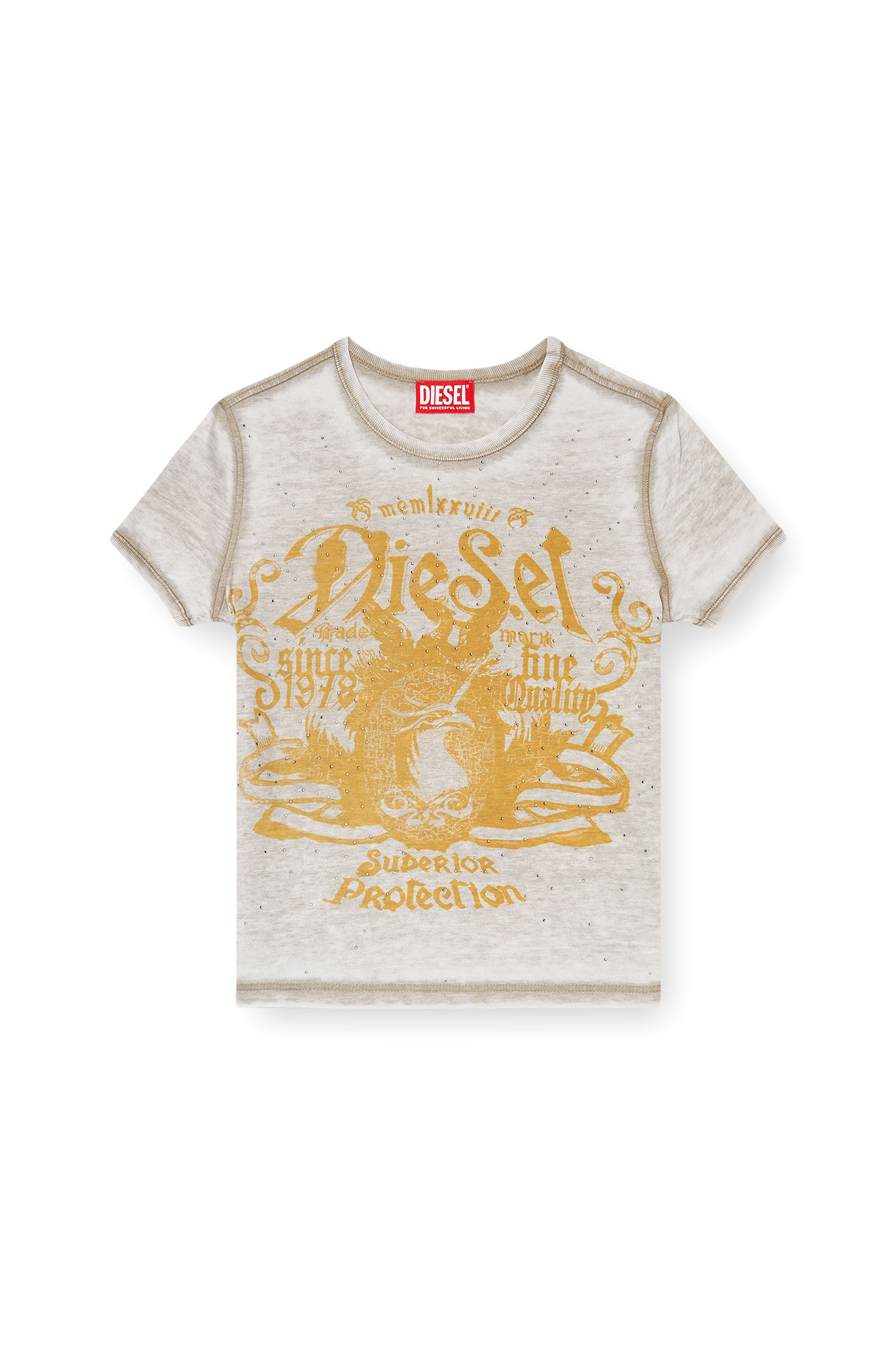 Diesel - T-UNCUTIES-LONG-AA3, Camiseta slim de punto con estampado y tachuelas Mujer in Multicolor - 2