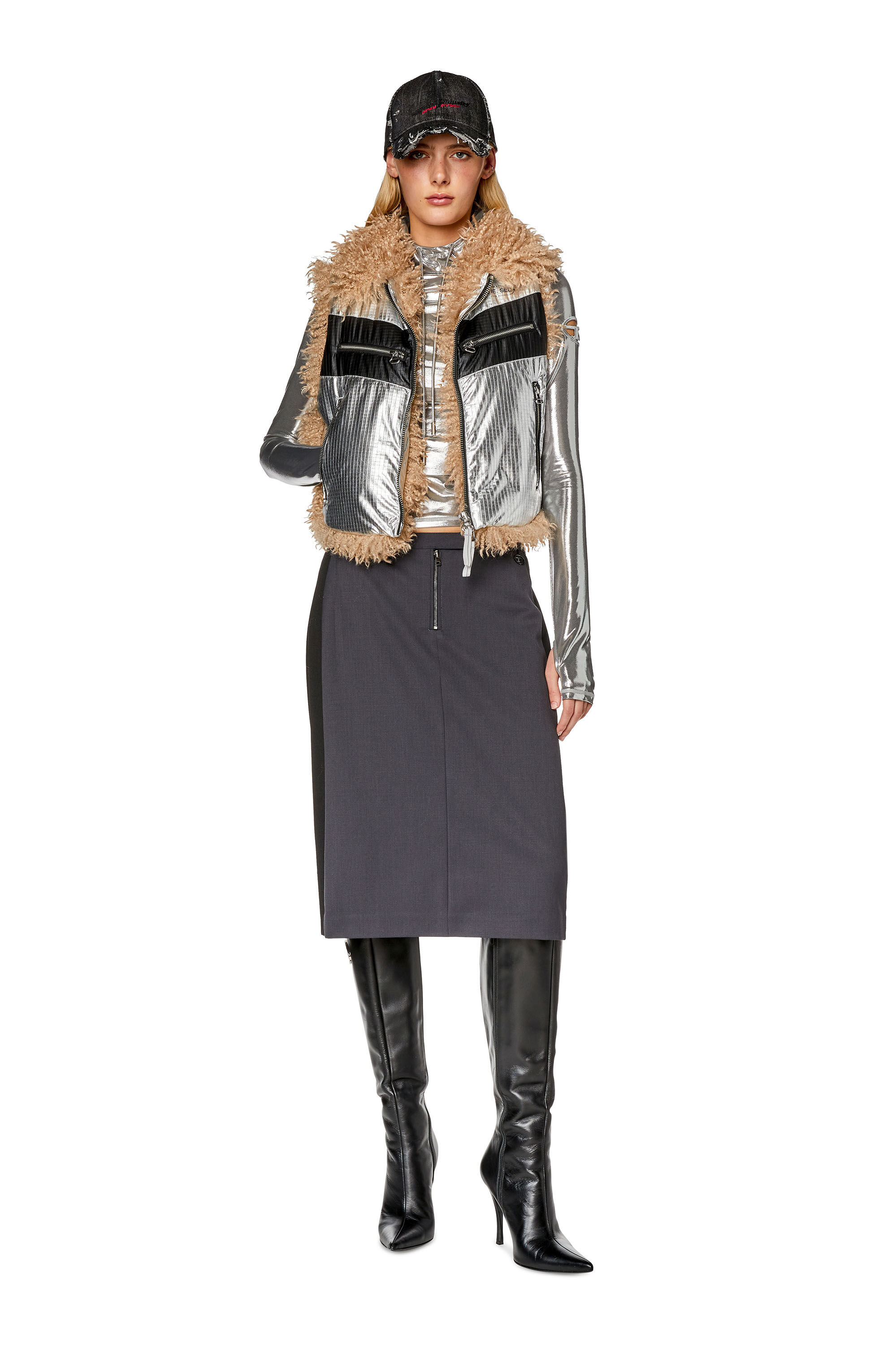 Diesel - W-EFIA, Female's Vest in foil-coated ripstop in Silver - 1