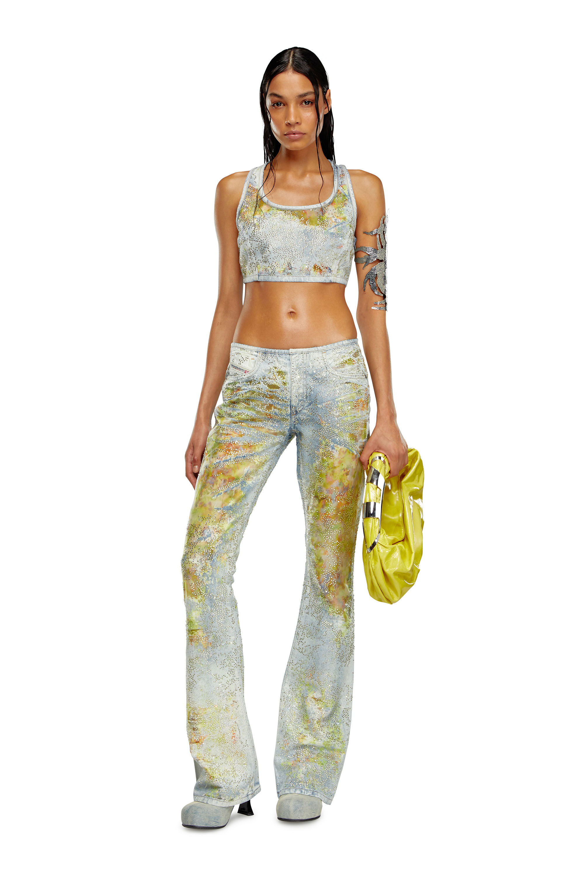 Diesel - DE-DETOP-FSE, Female's Cropped top in flower devoré denim in Light Blue - 1