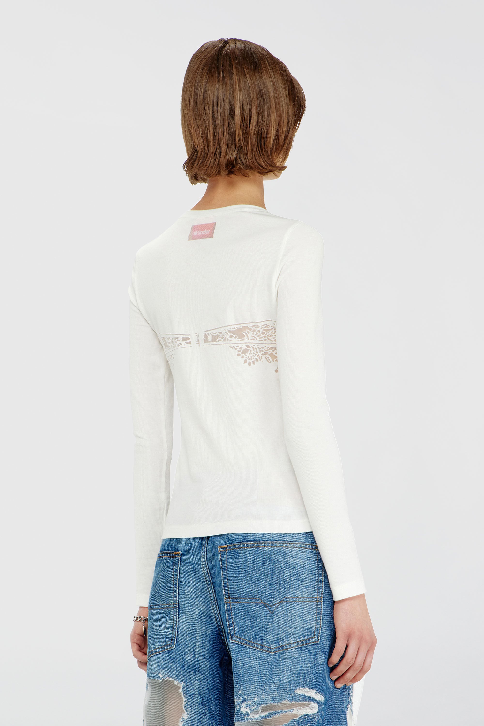 Diesel - PR-T-MOKKI-LS-R, Top con efecto de encaje devor&eacute; Mujer in Blanco - 4