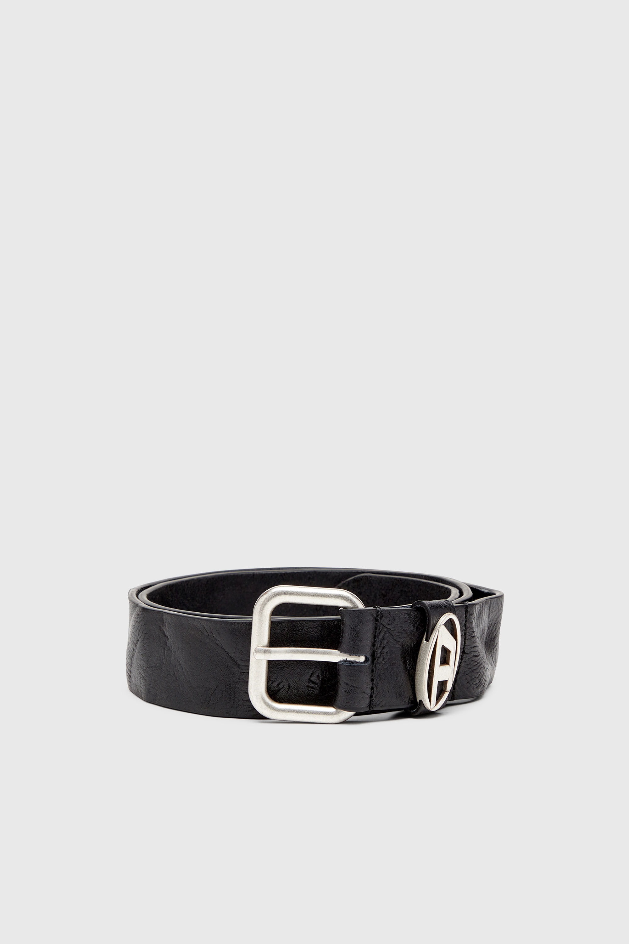 Women's 3.9cm logo-plaque wrinkled leather belt | Black | Diesel