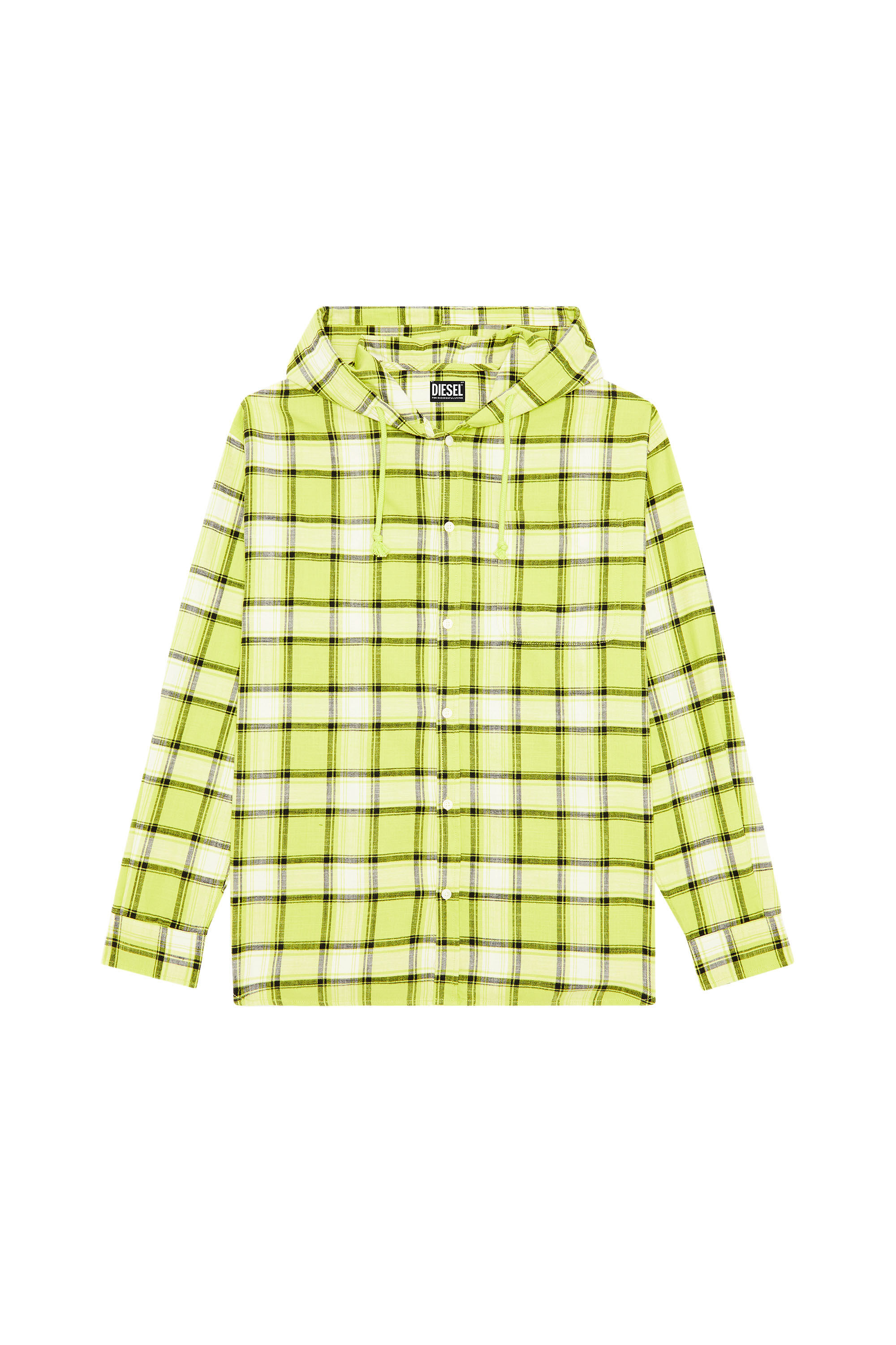 Diesel - S-DEWNY-HOOD, Male's Oversized hooded shirt in check flannel in White/Green - 2