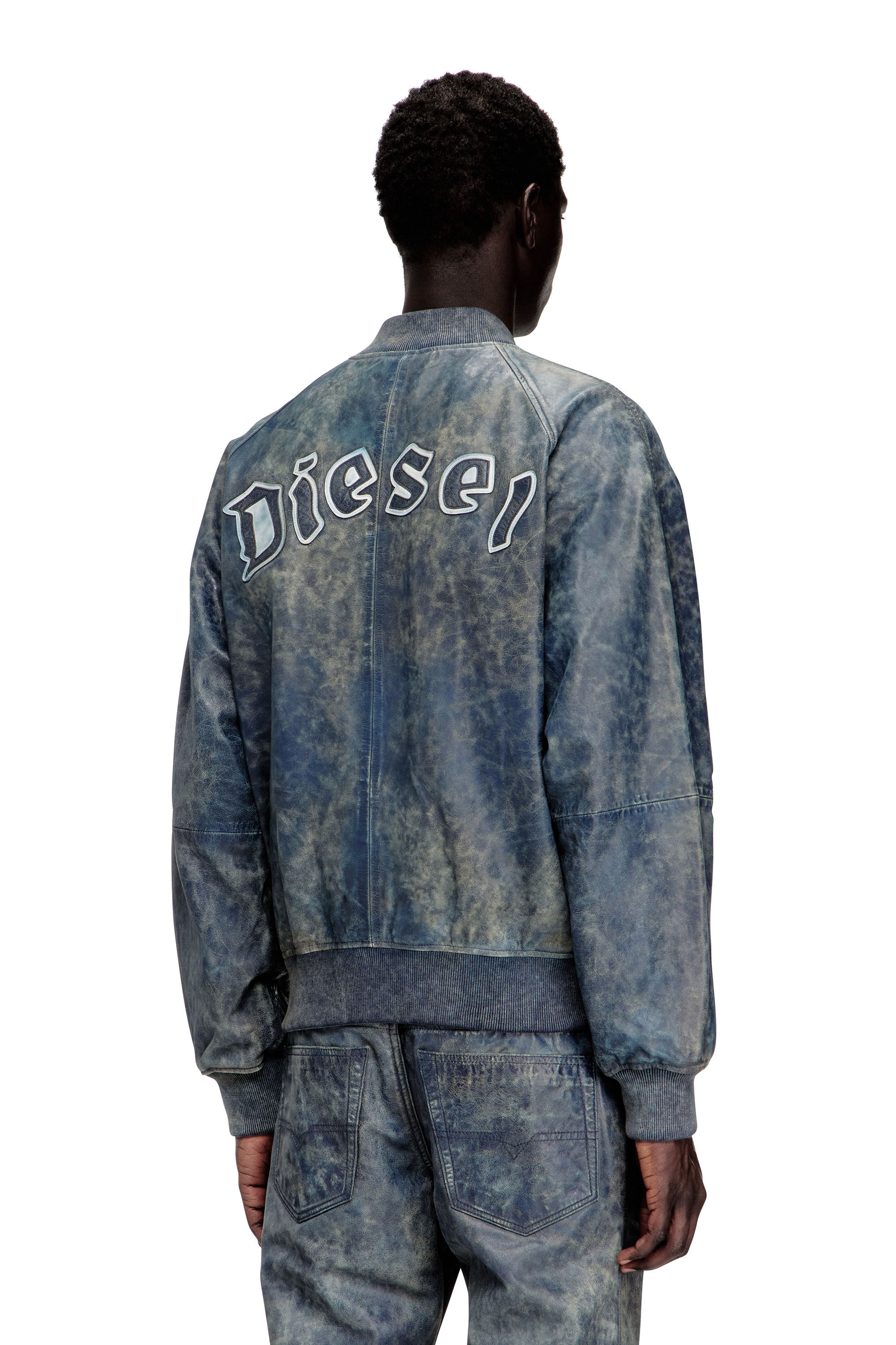 Diesel - L-COBB, Male's Bomber jacket in treated leather in Blue - 5