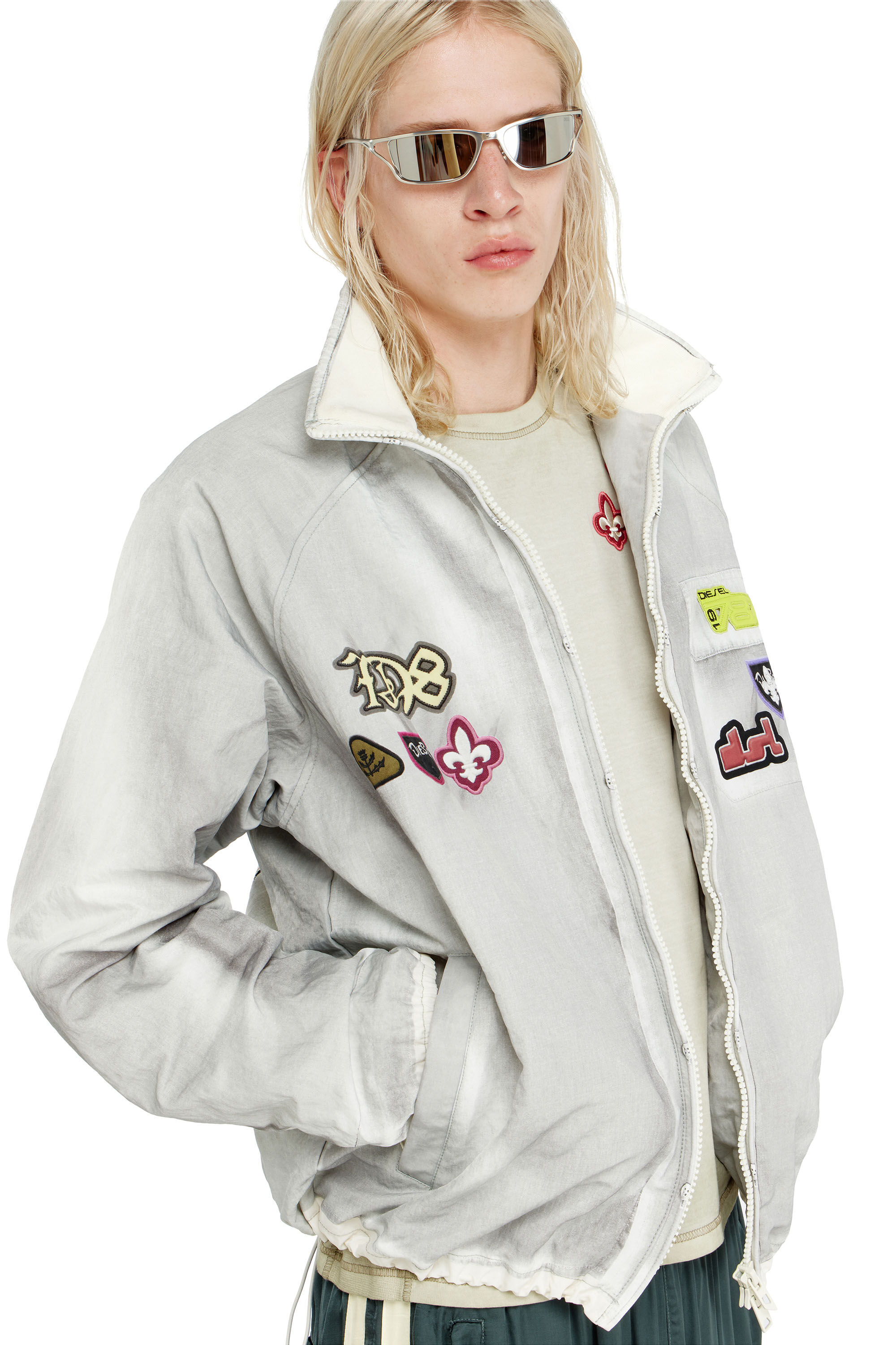 Men's Windbreaker with trompe l'oeil patches | Grey | Diesel