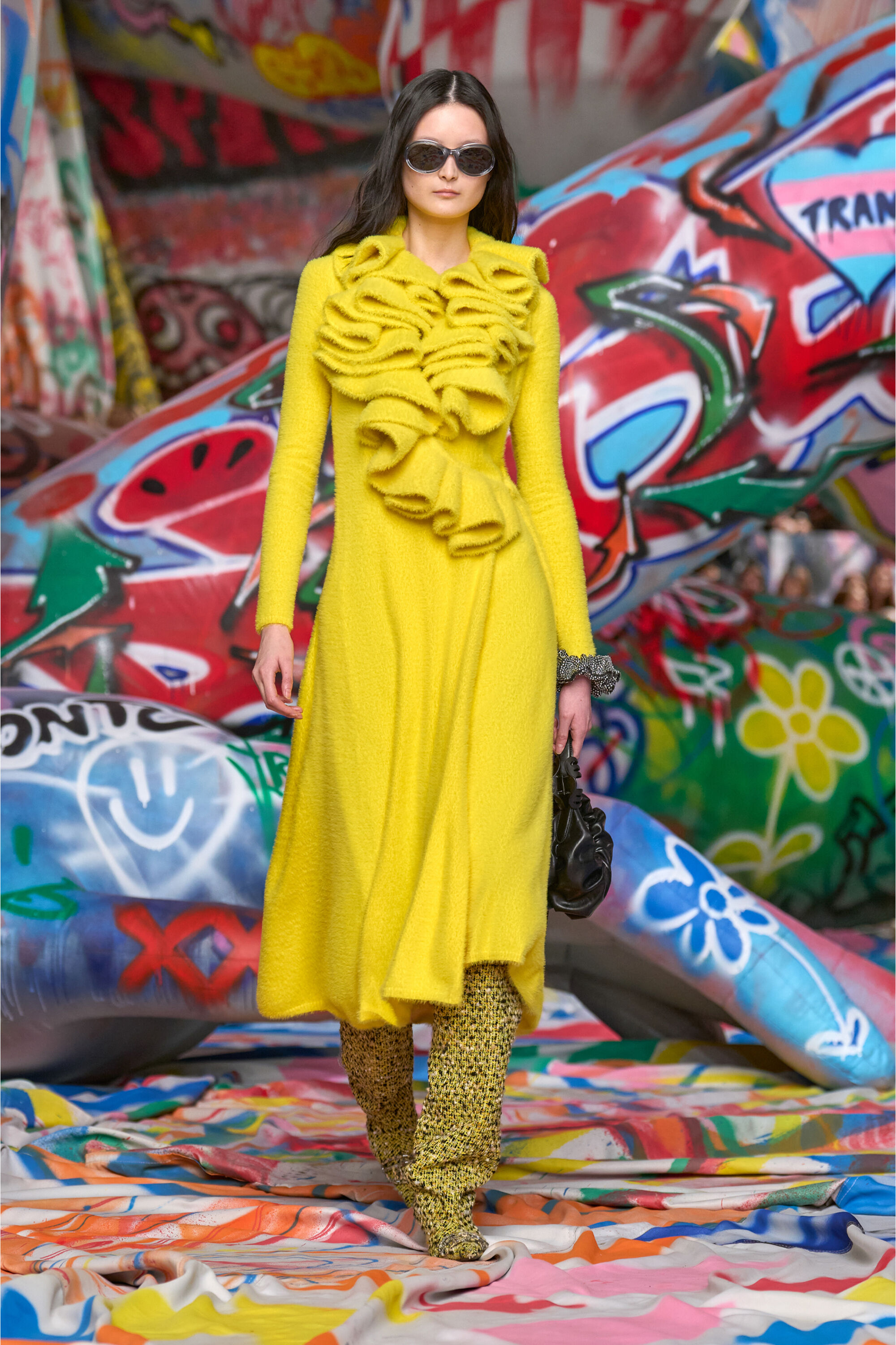 Diesel - M-INGELINA, Woman's Fluffy&nbsp;midi dress&nbsp;with ripple neck in Yellow - 6