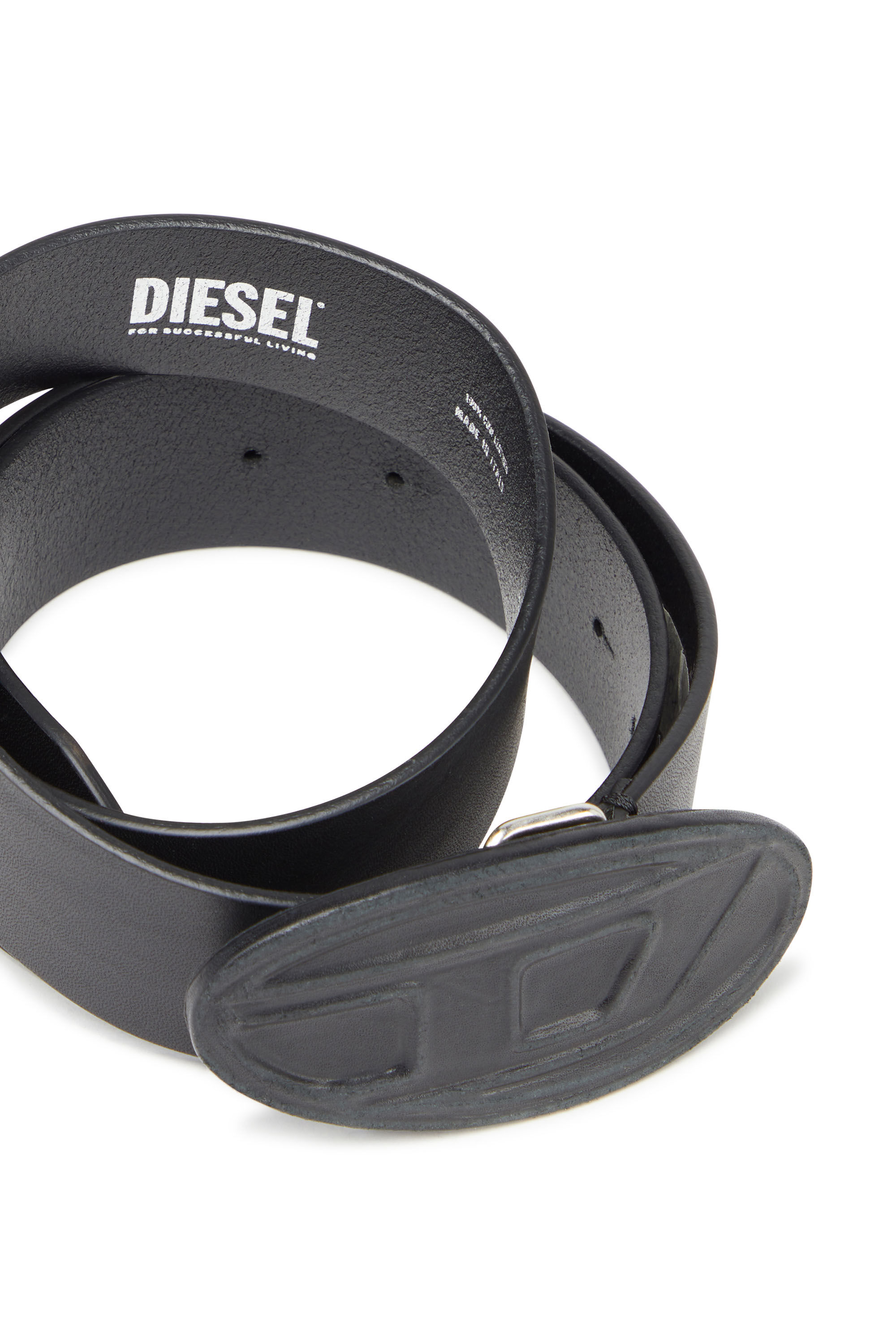 Diesel - B-1DR SCRATCH, Male's Leather belt with leather 'D' buckle in Black - 3