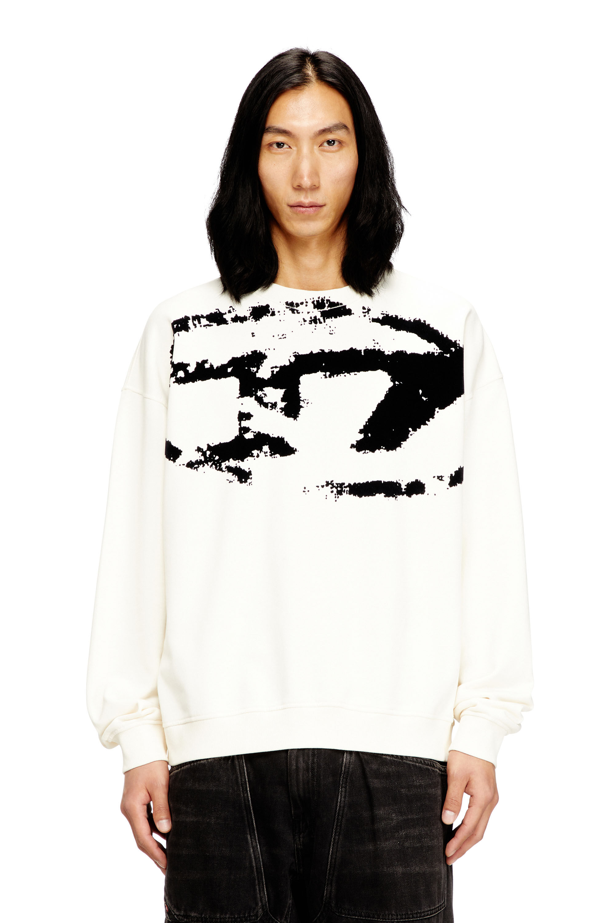 Men's Sweatshirt with distressed flocked logo | Multicolor | Diesel US