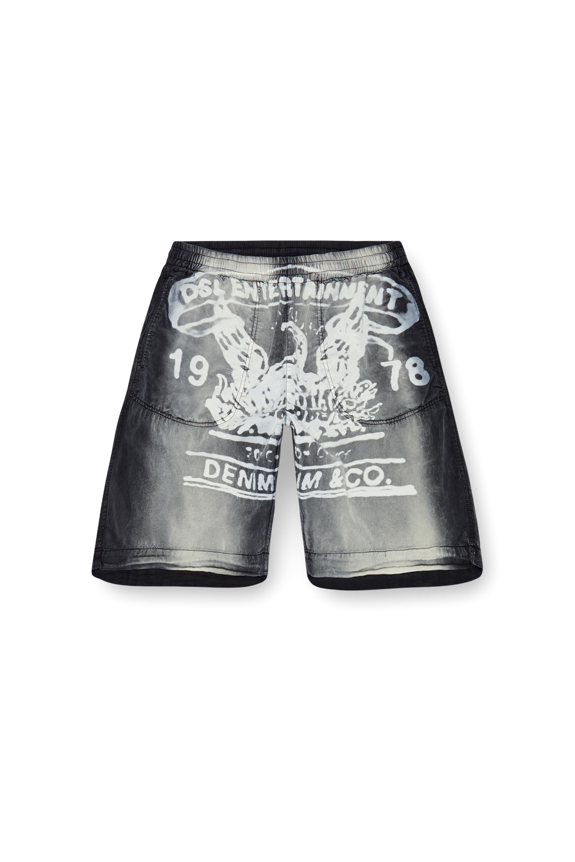 Diesel - P-EEKLO-SHORT, Male's Faded shorts with archival print in Black/Grey - 2