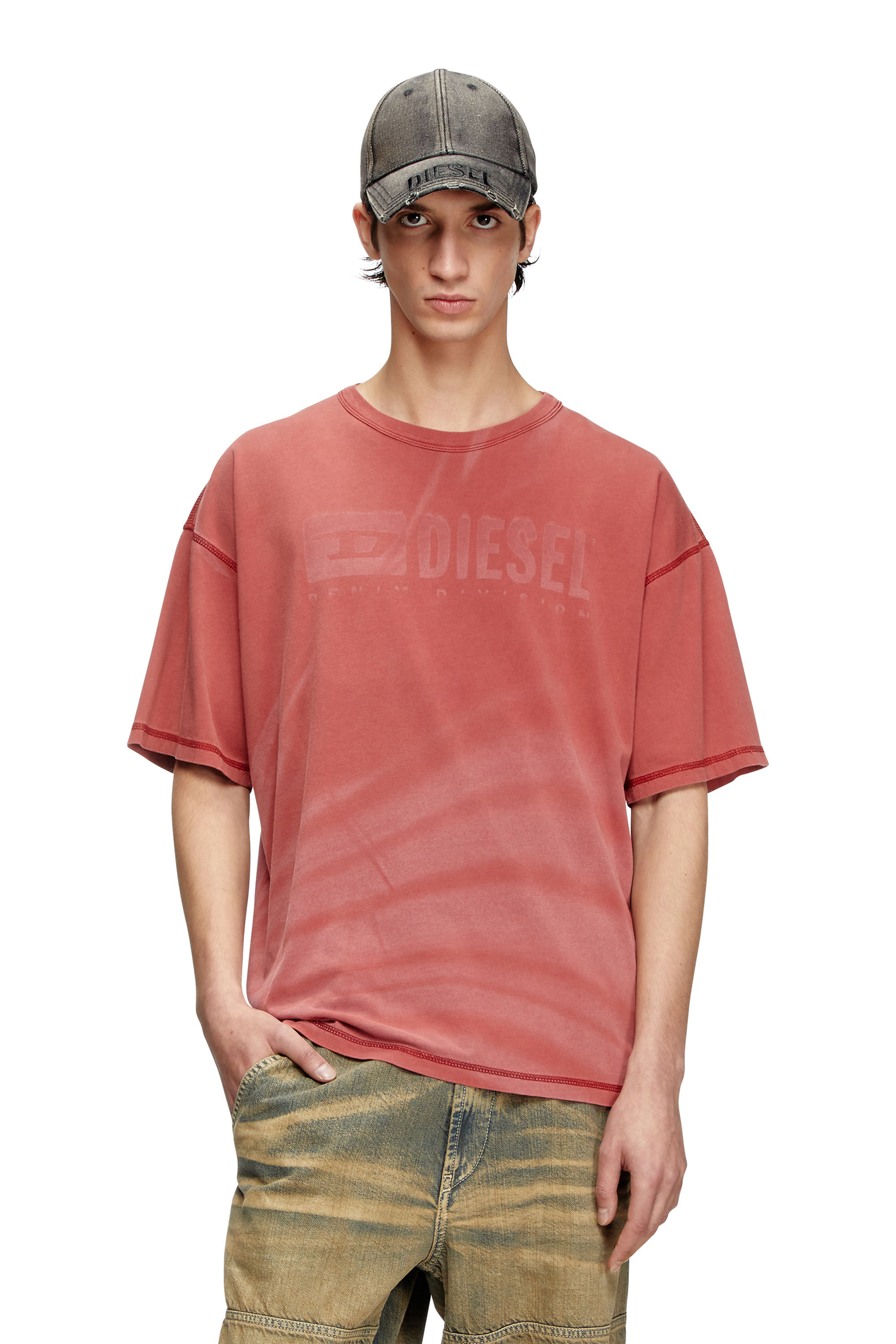 Diesel - T-ADJUST-R13, Male's Laser-faded logo T-shirt in Red - 3