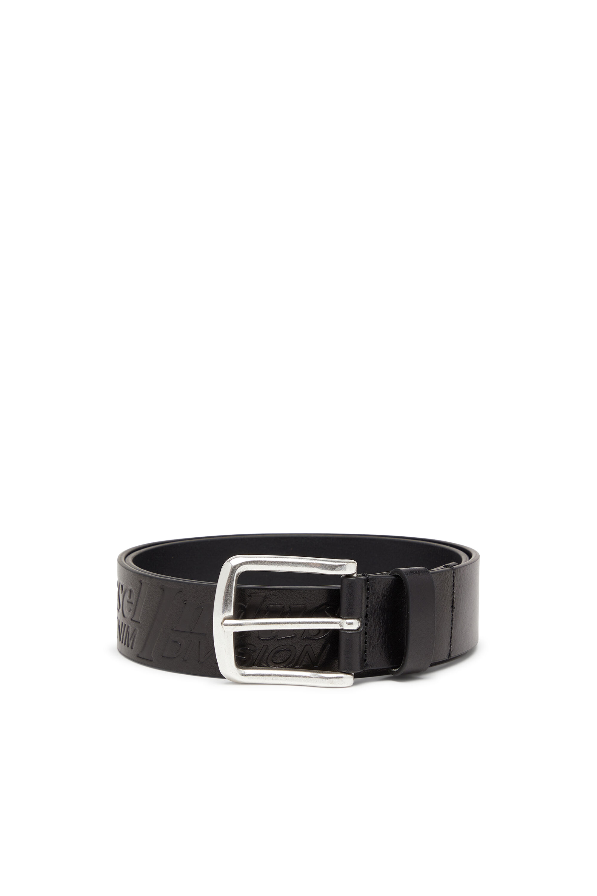 Men's 4 cm leather belt with engraved logo | Black | Diesel