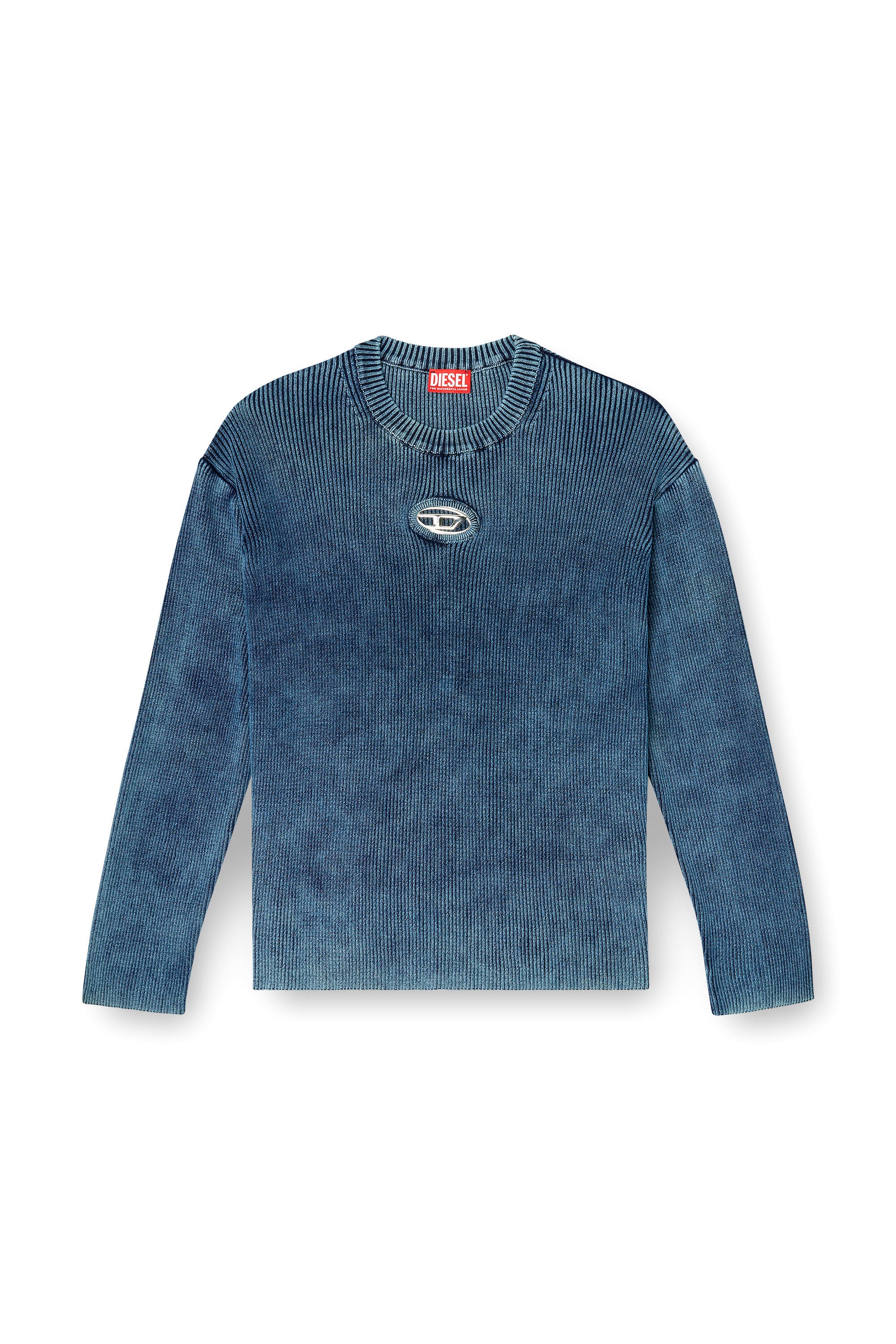 Men's Cut-out ribbed jumper with Oval D plaque | Blue | Diesel US
