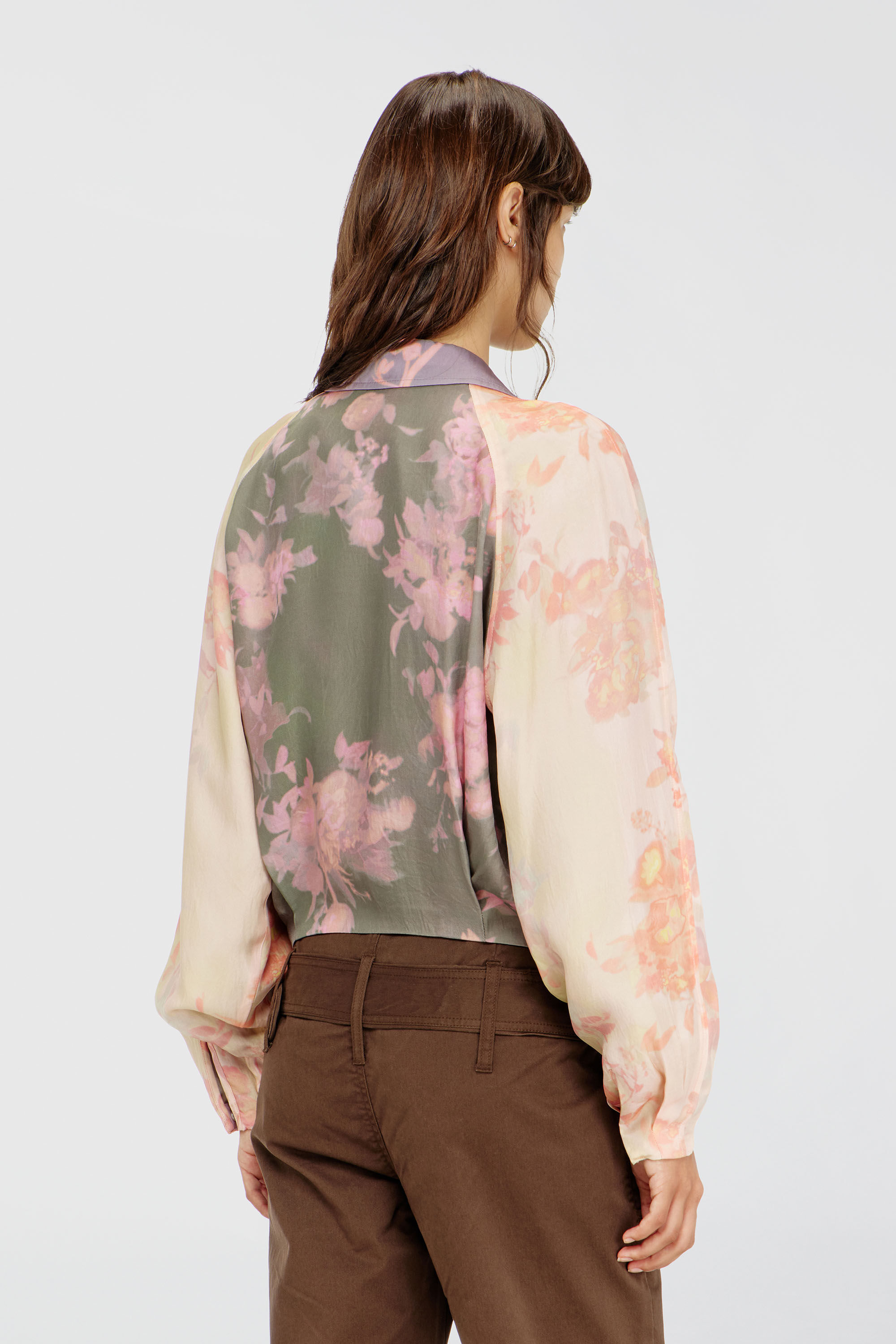 Diesel - G-ALENA, Woman's Floral bomber jacket in crinkled acetate in Green/Pink - 5