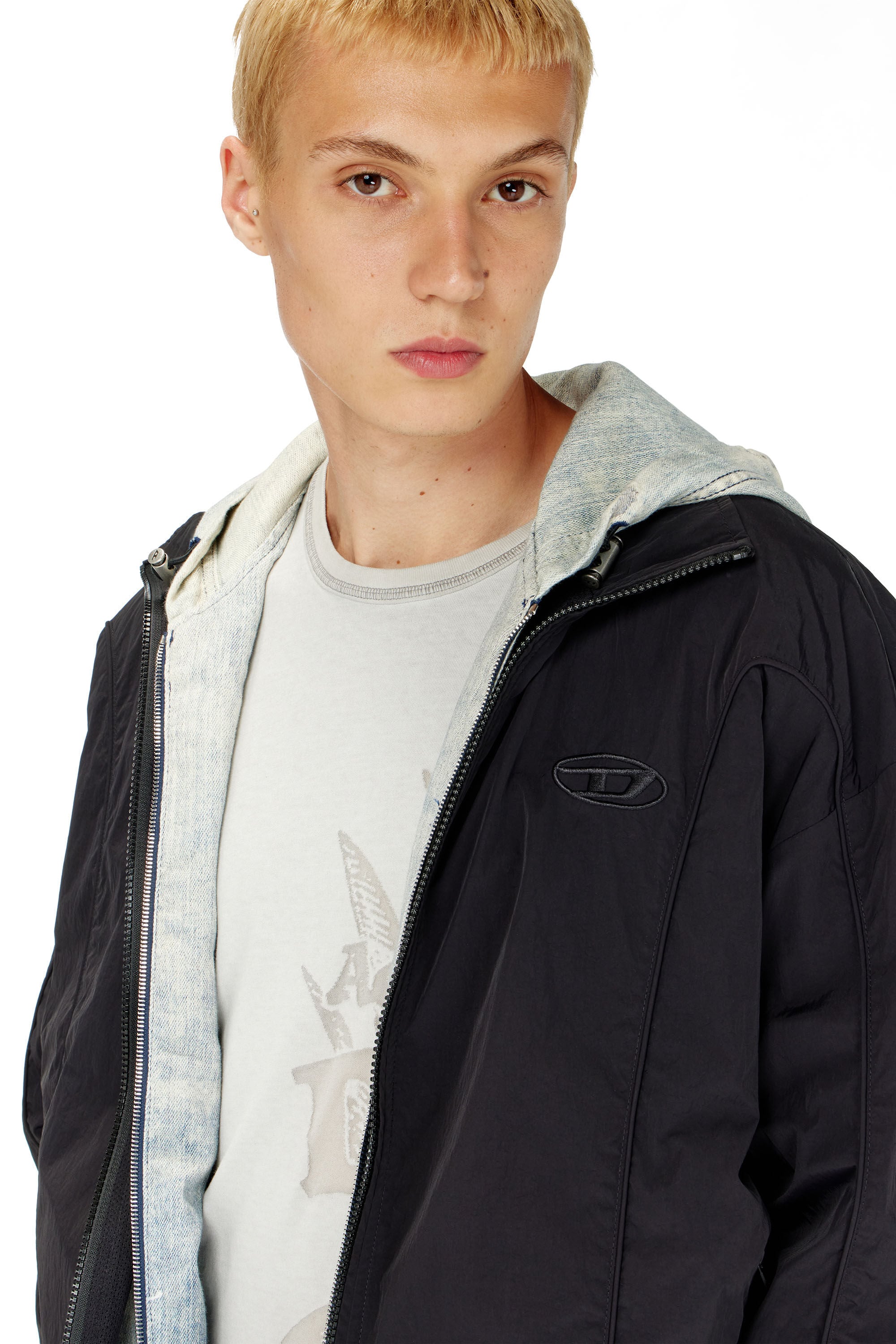 Men's Crinkled-nylon jacket with piping | Black | Diesel US